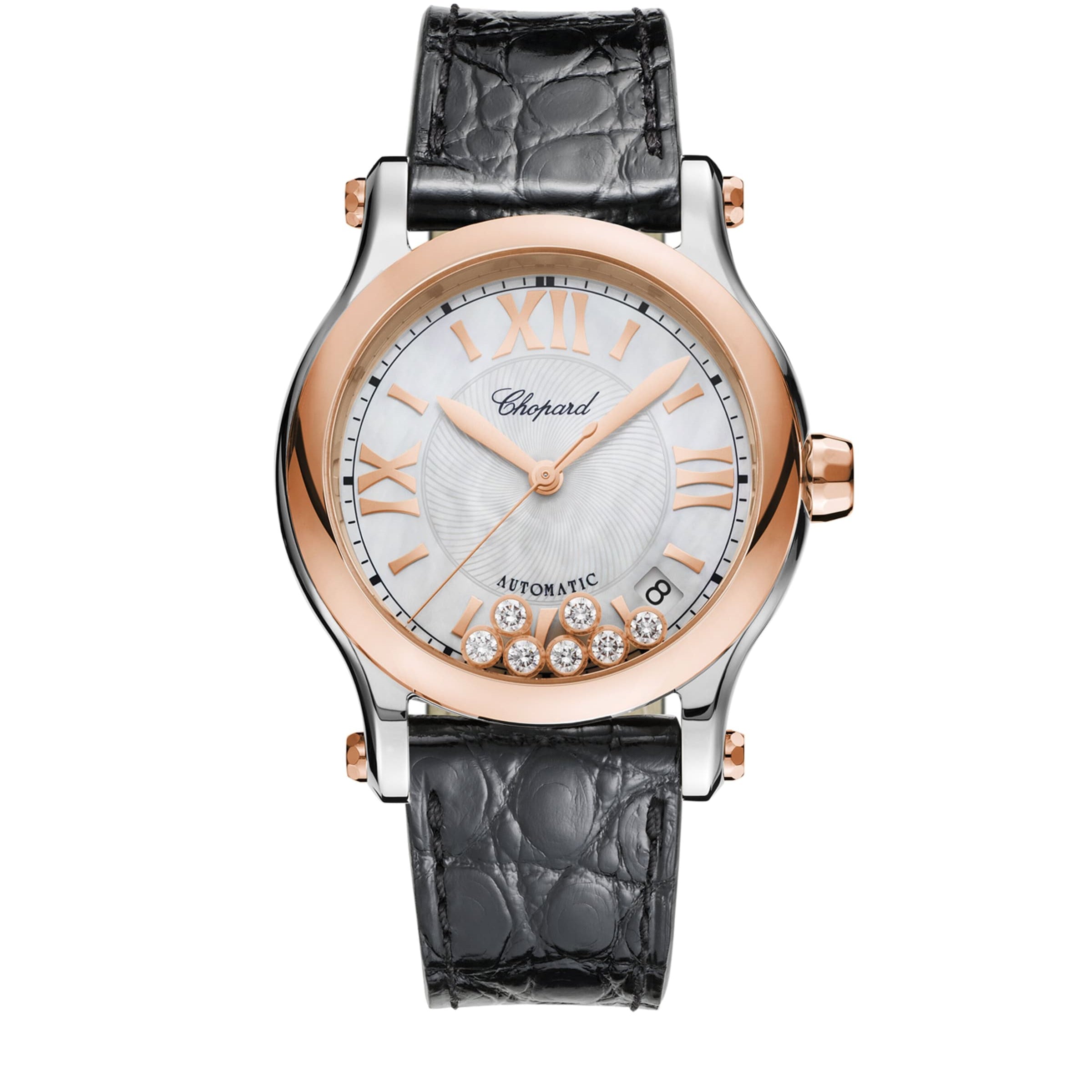 Rose Gold, Stainless Steel and Diamond Happy Sport Watch 36mm