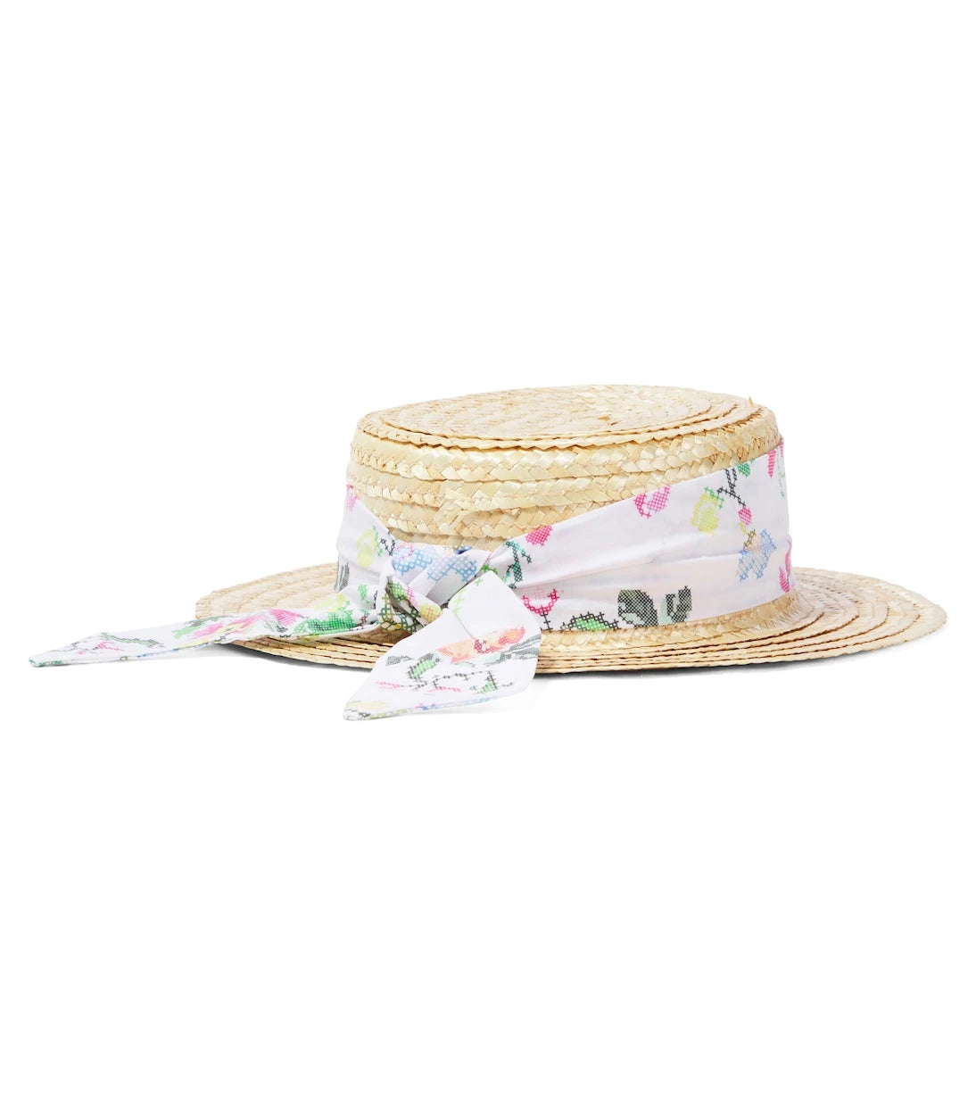 Patachou - Floral cotton-trimmed straw sun hat