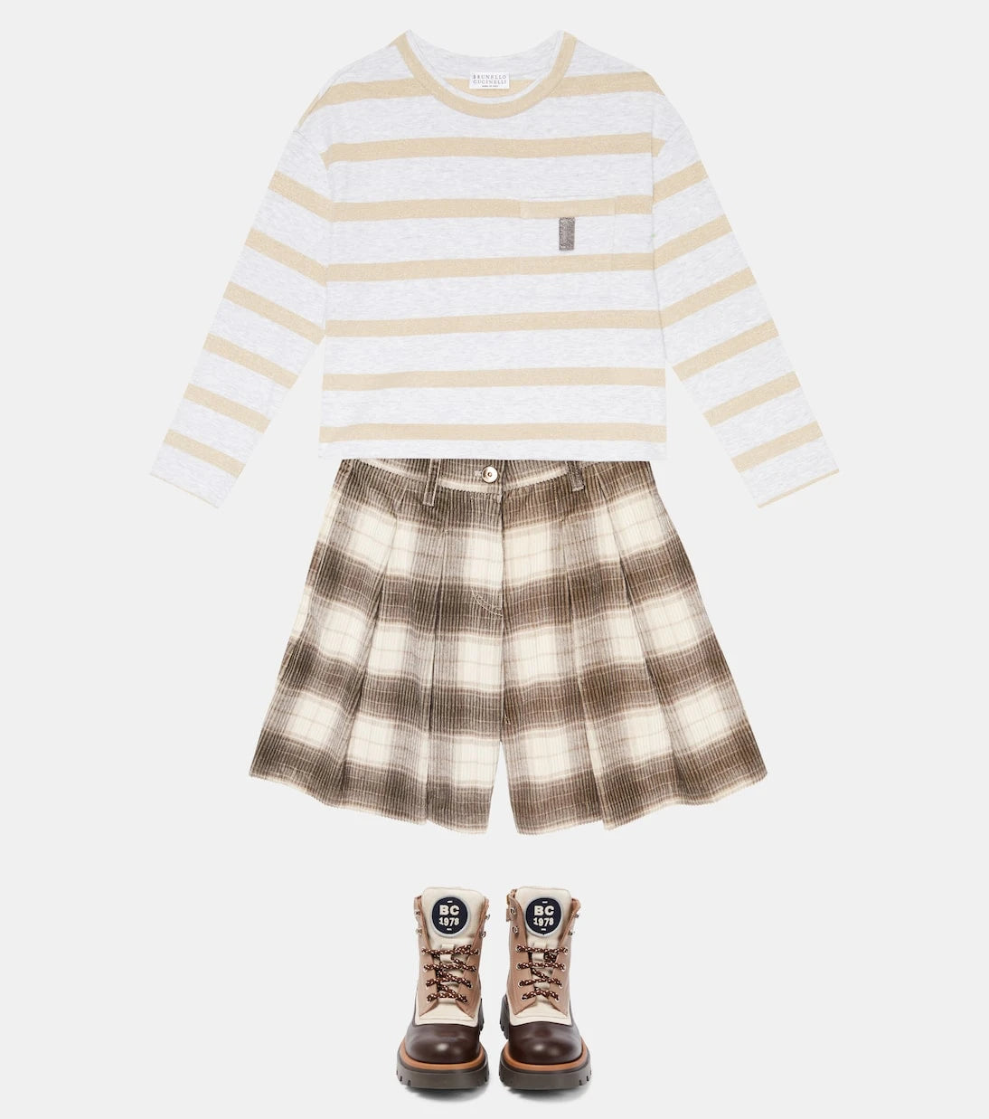 Brunello Cucinelli Kids - Checked corduroy shorts