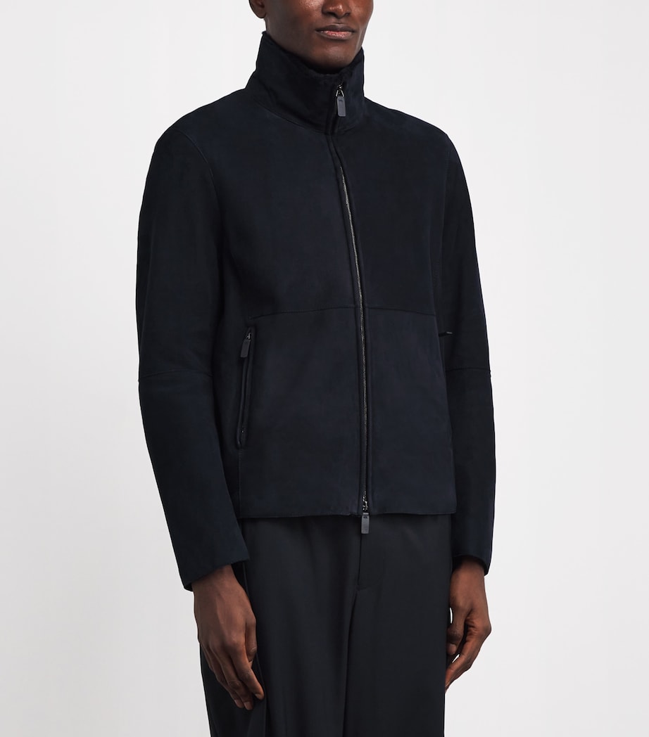 Emporio Armani Blue Suede Funnel-Neck Sweatshirt