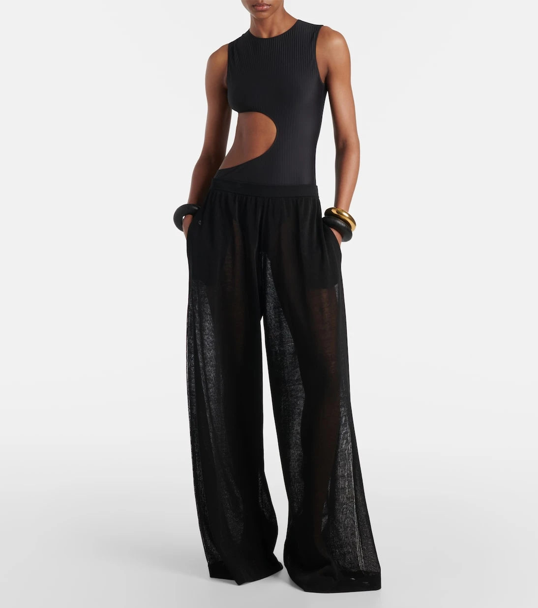 Alaïa - Sheer linen and silk wide-leg pants