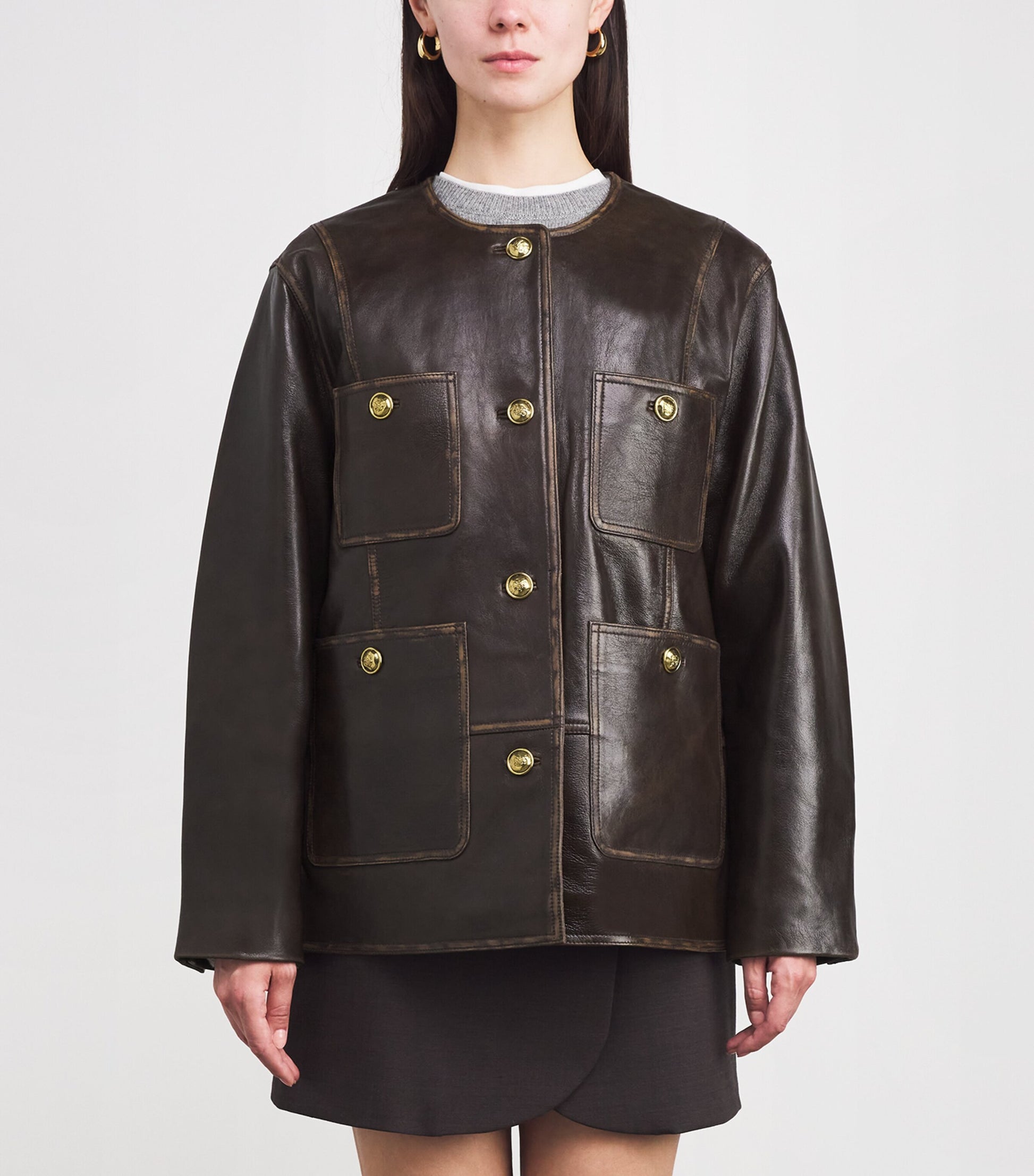 Brown Leather Distressed Jacket