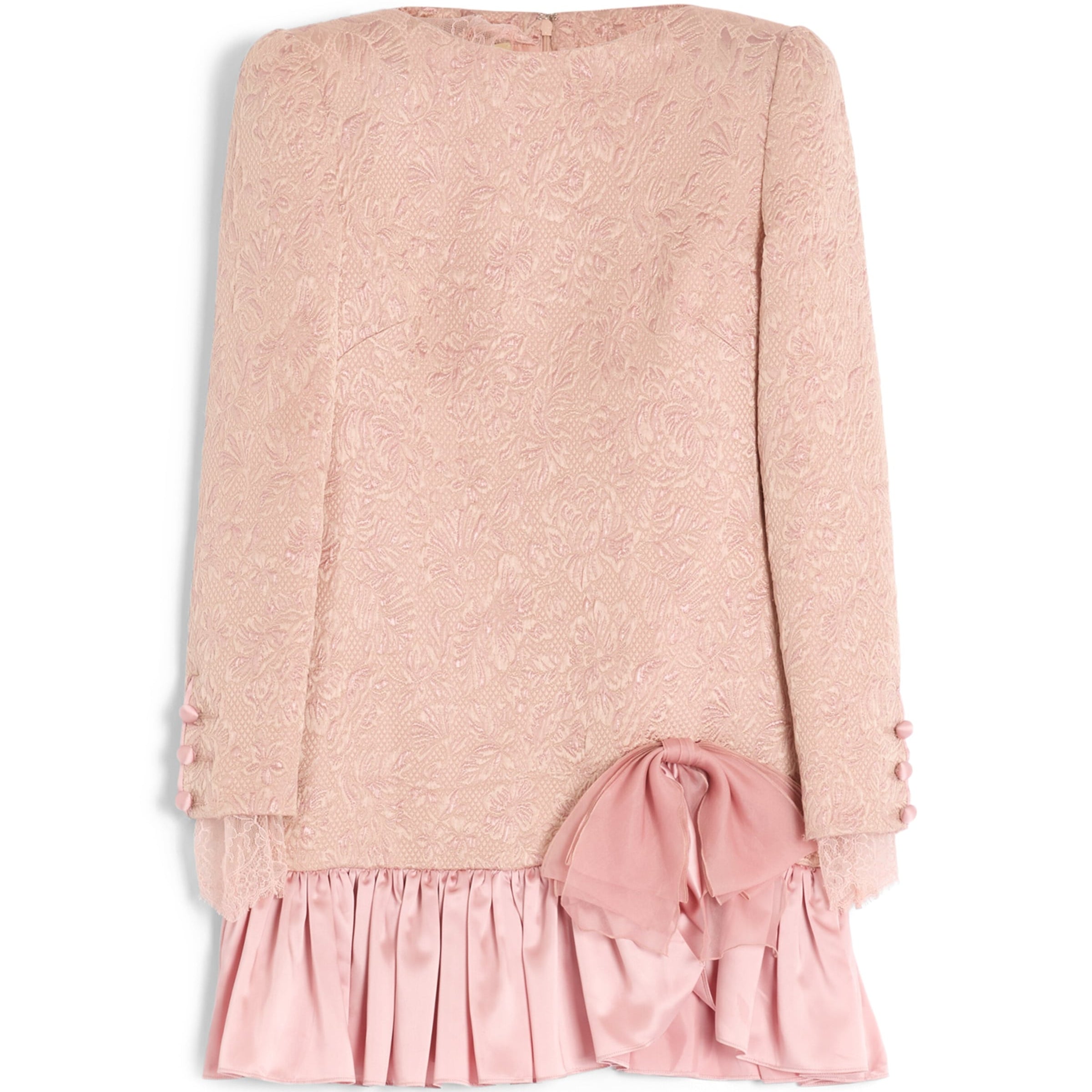 Valentino Pink Wool-Blend Floral Matelassé Mini Dress