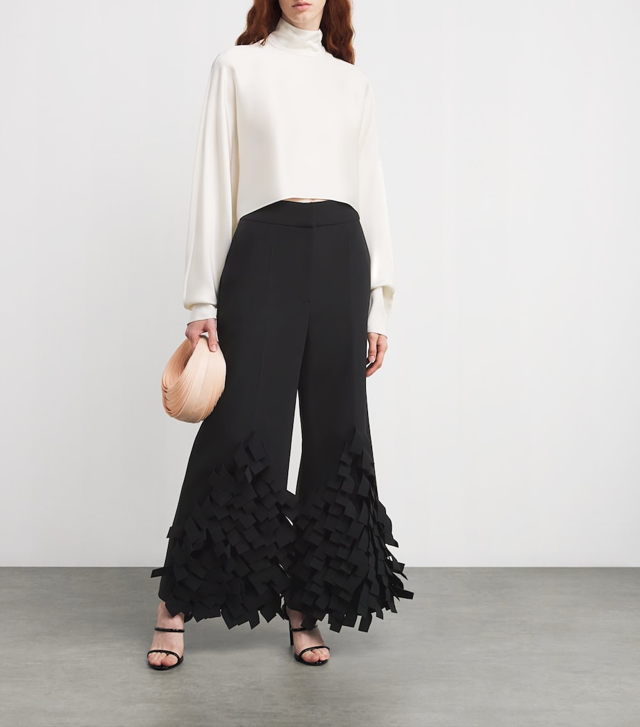 A.W.A.K.E. Mode Black Virgin Wool Fringe Wide-Leg Trousers