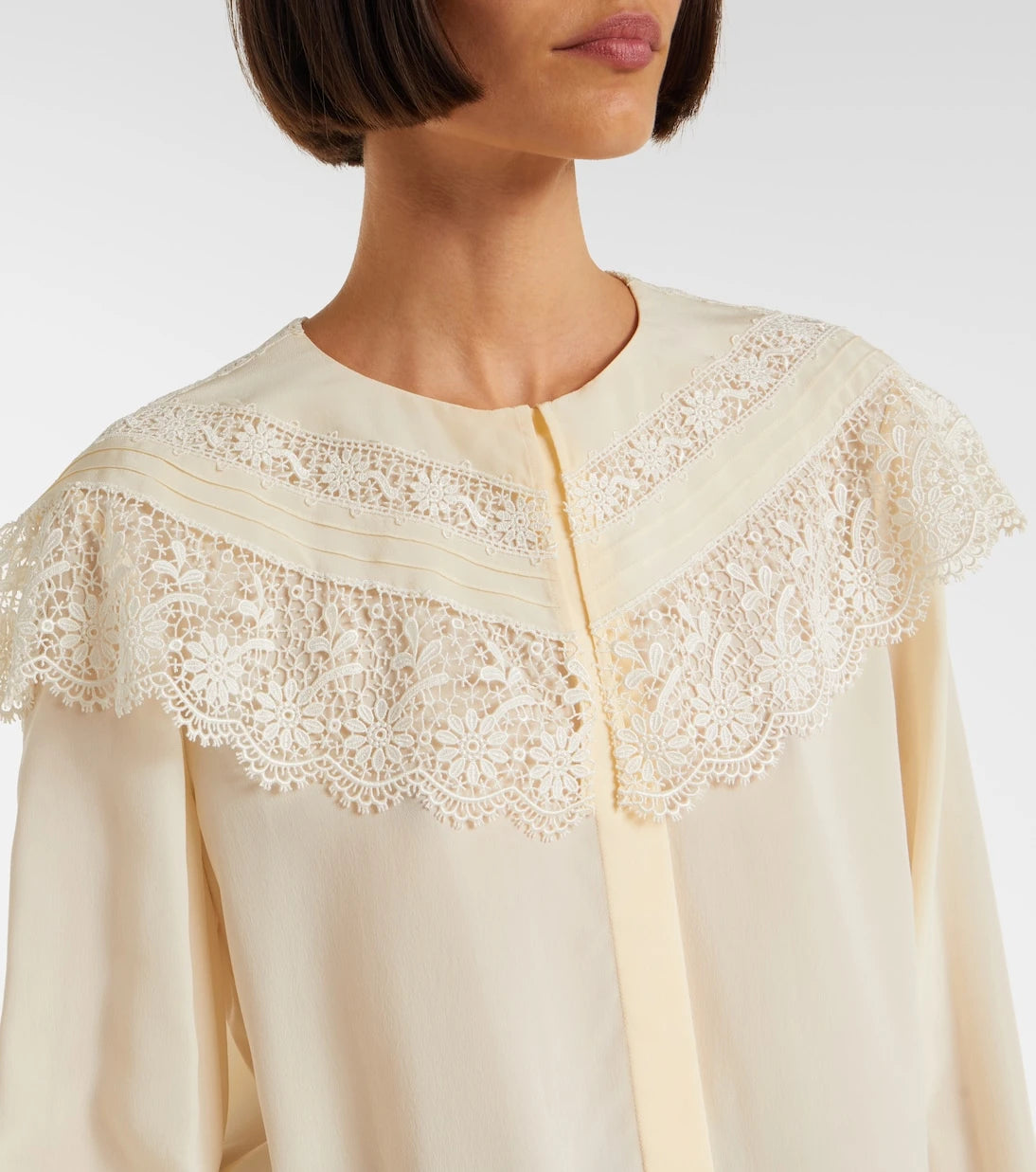 Chloé - Lace-trimmed silk crêpe de chine blouse