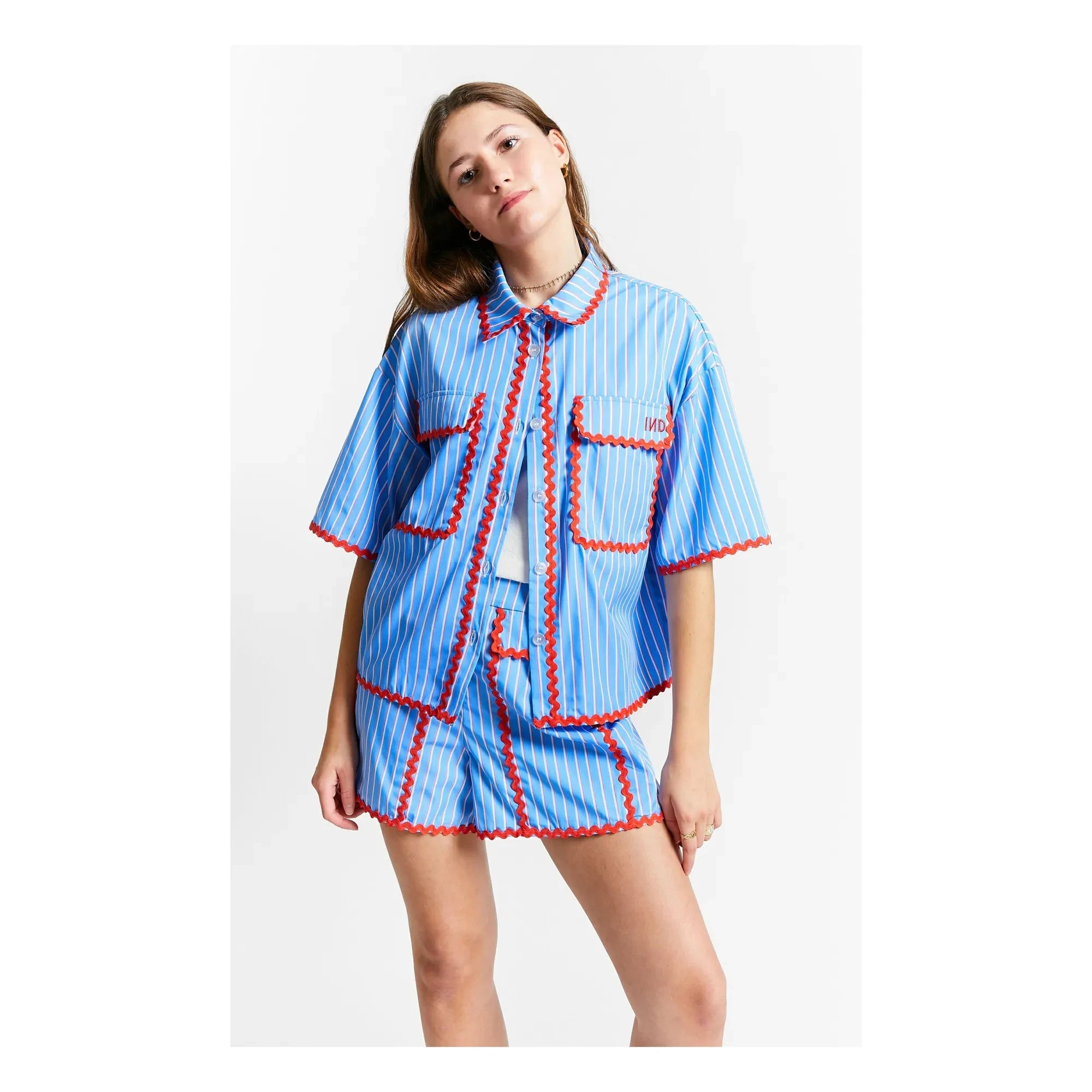Indee - Suraya Contrast Edge Stripe Shirt | Blue