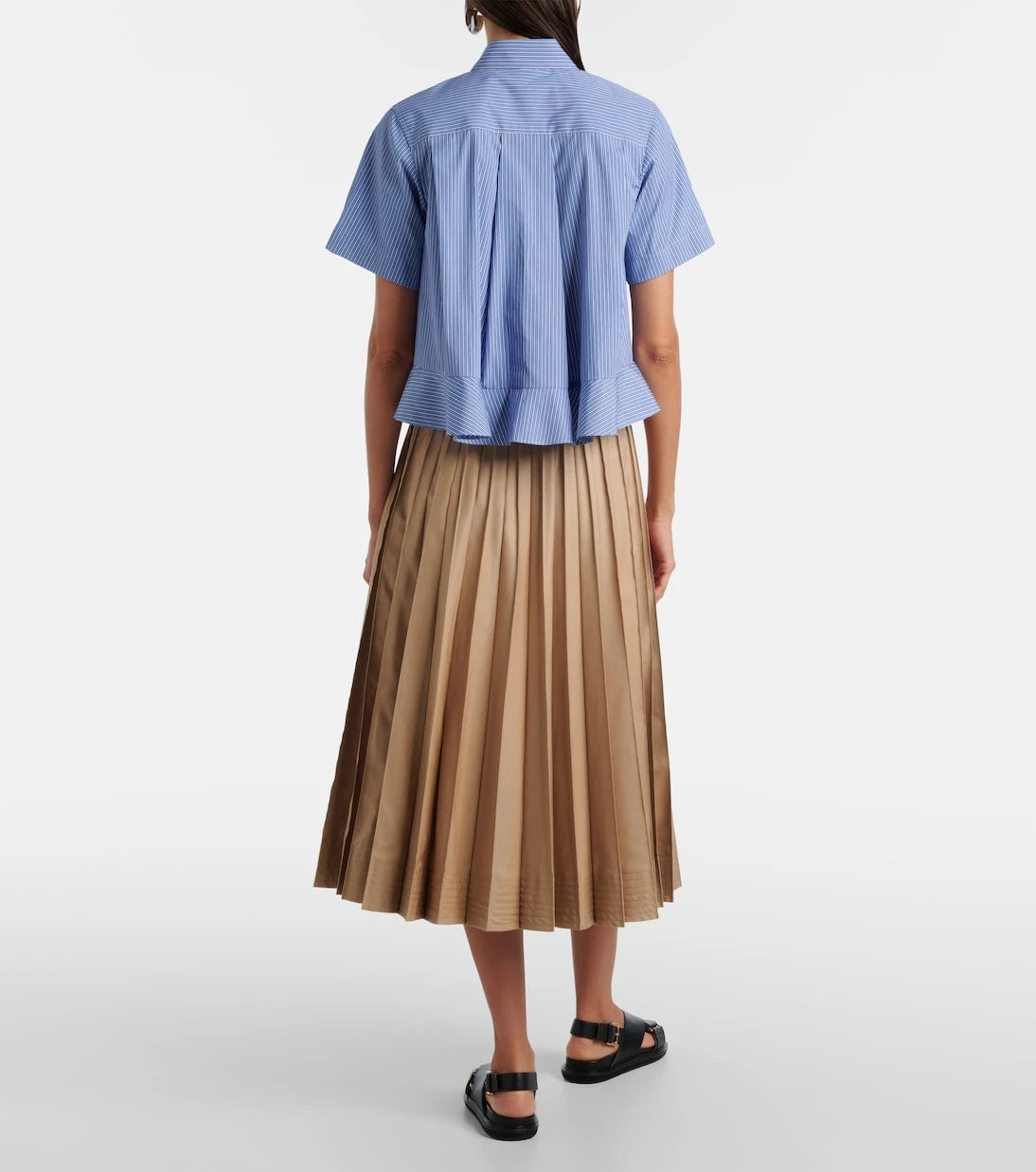 Sacai - قميص بوبلين قطني مخطط