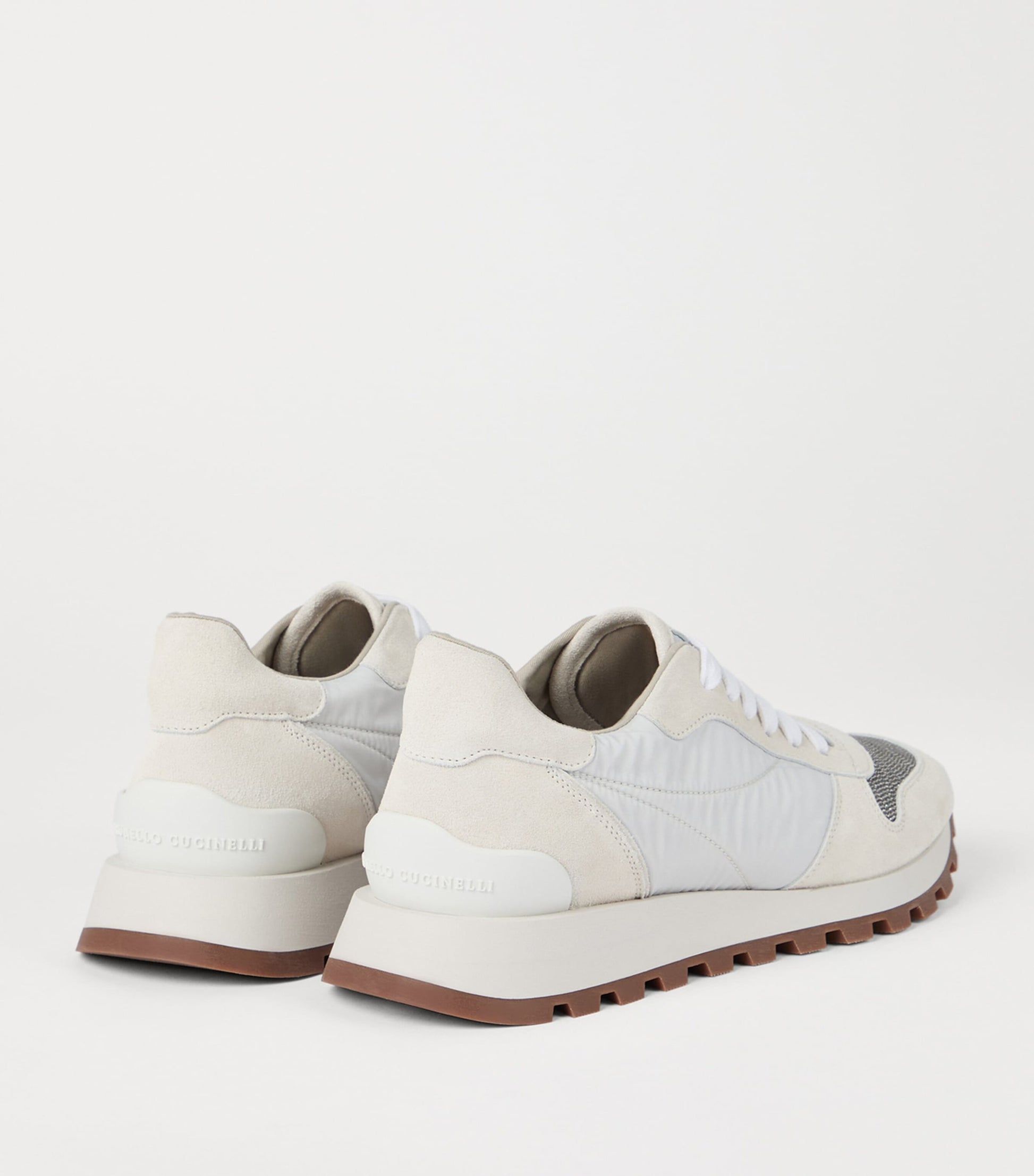 Brunello Cucinelli White Suede Technical Running Sneakers