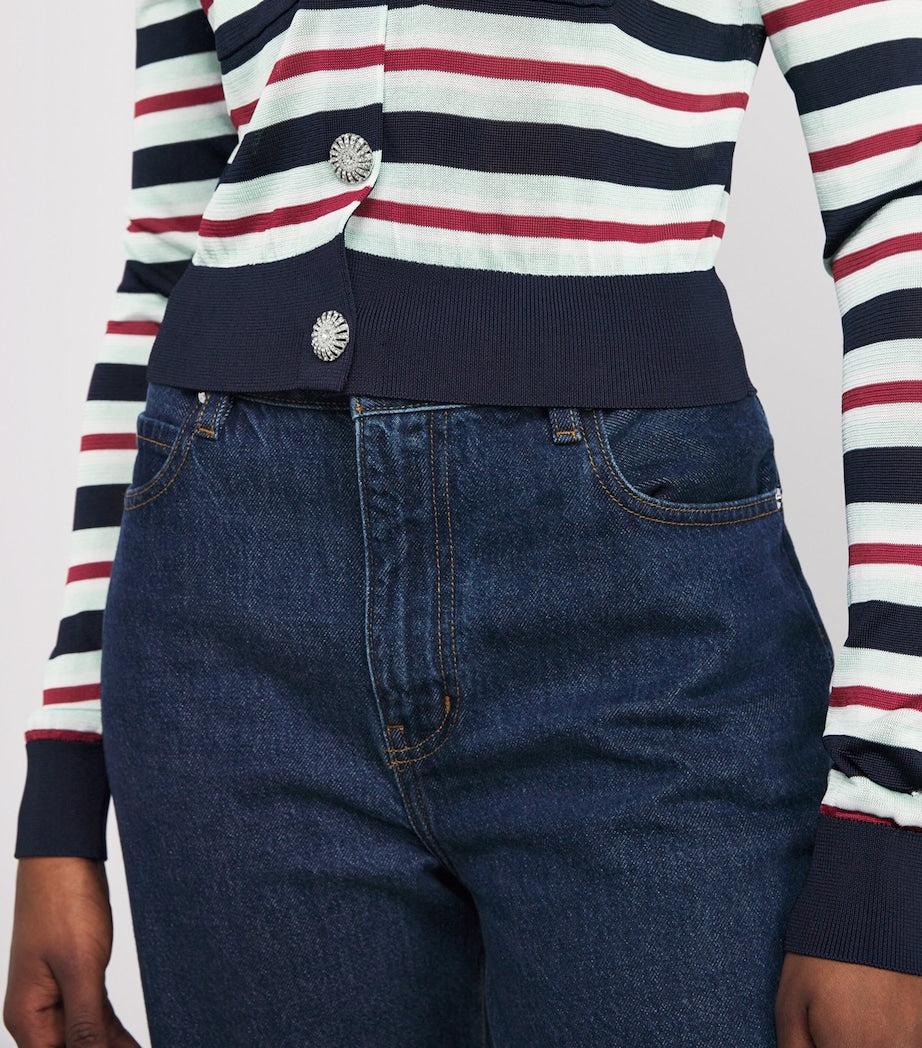 Self-Portrait Blue Crystal-Embellished Stripe Cardigan