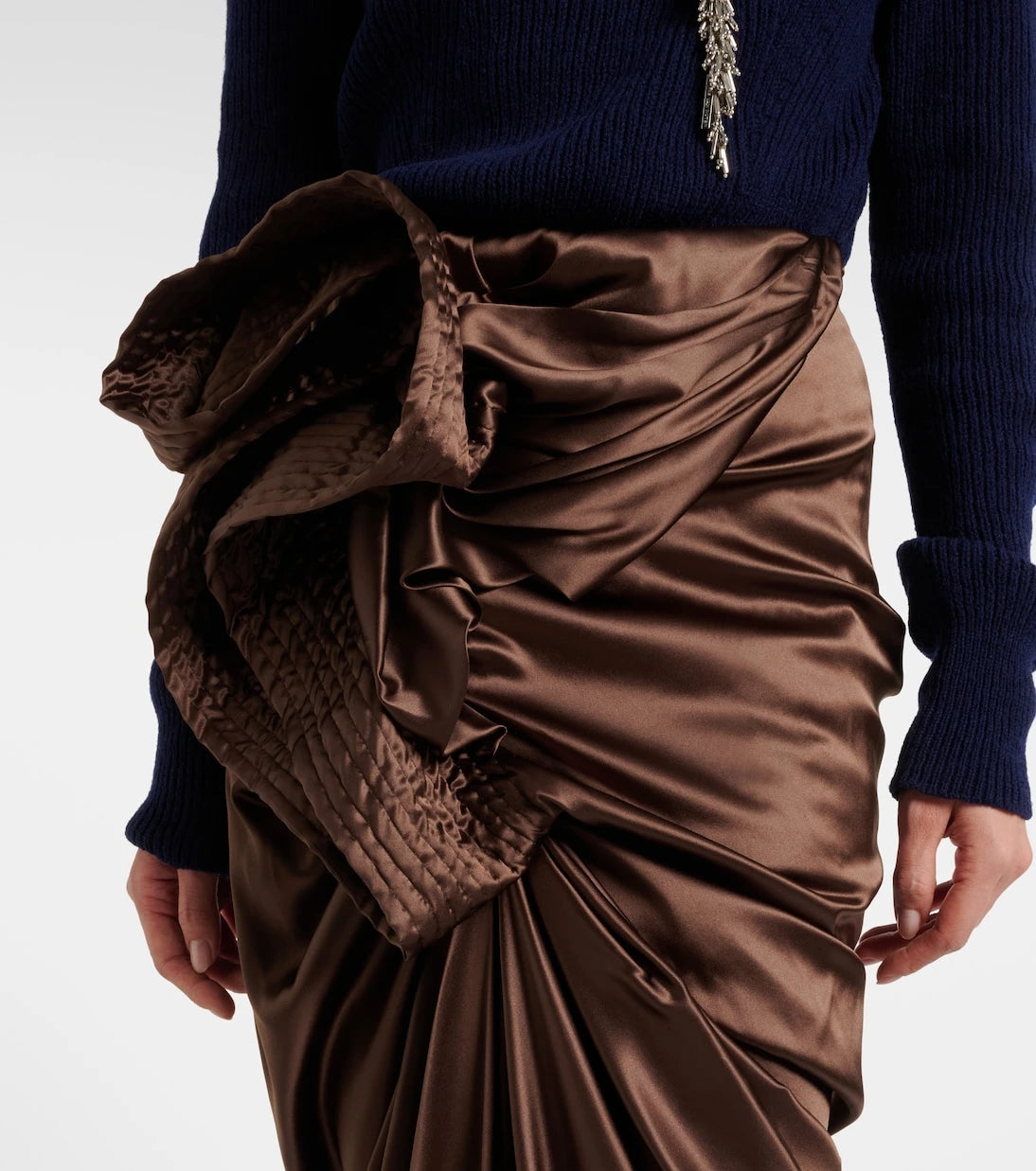 Dries Van Noten - Draped silk-blend satin midi skirt