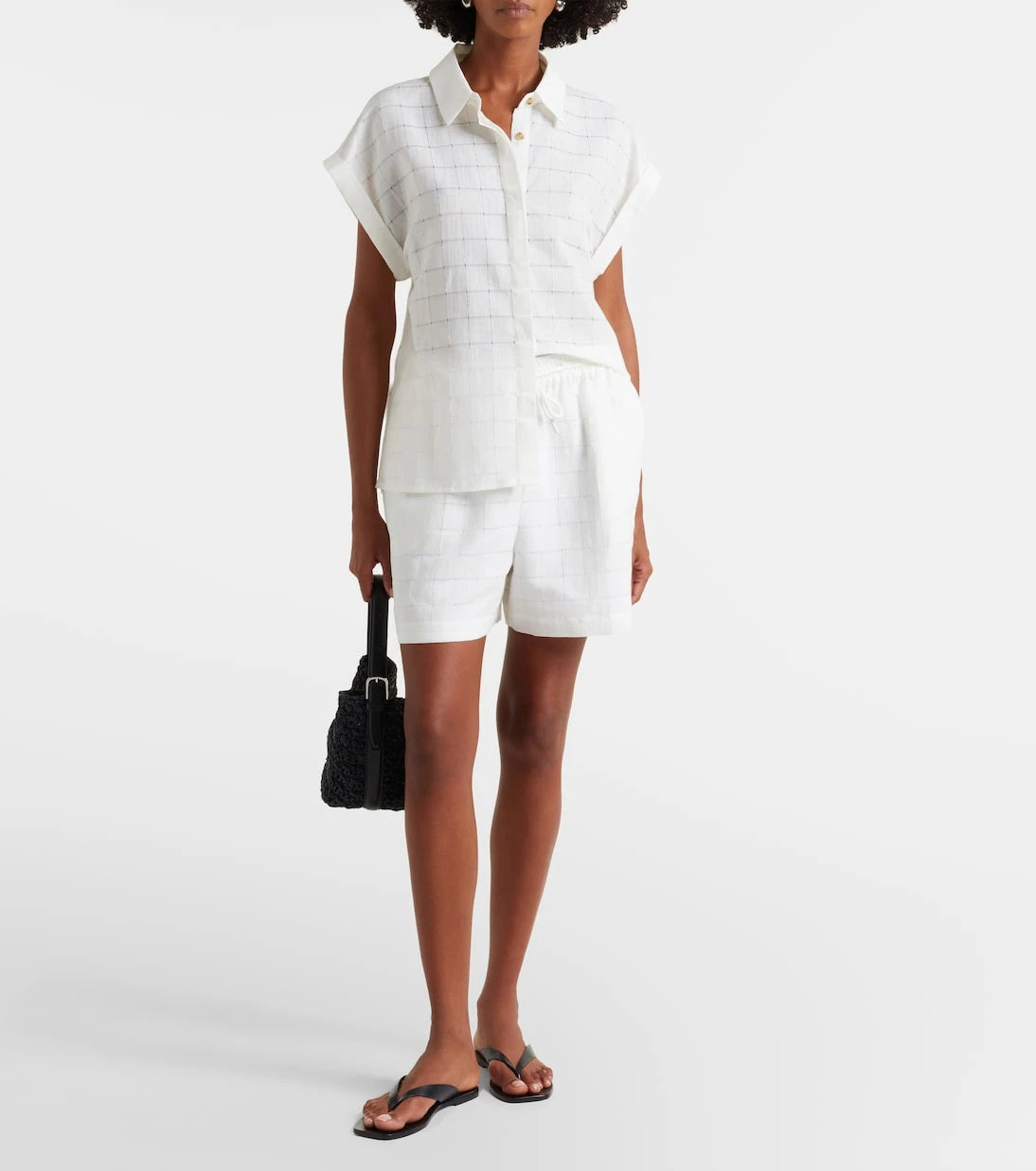 Asceno - Boston checked linen and cotton shorts