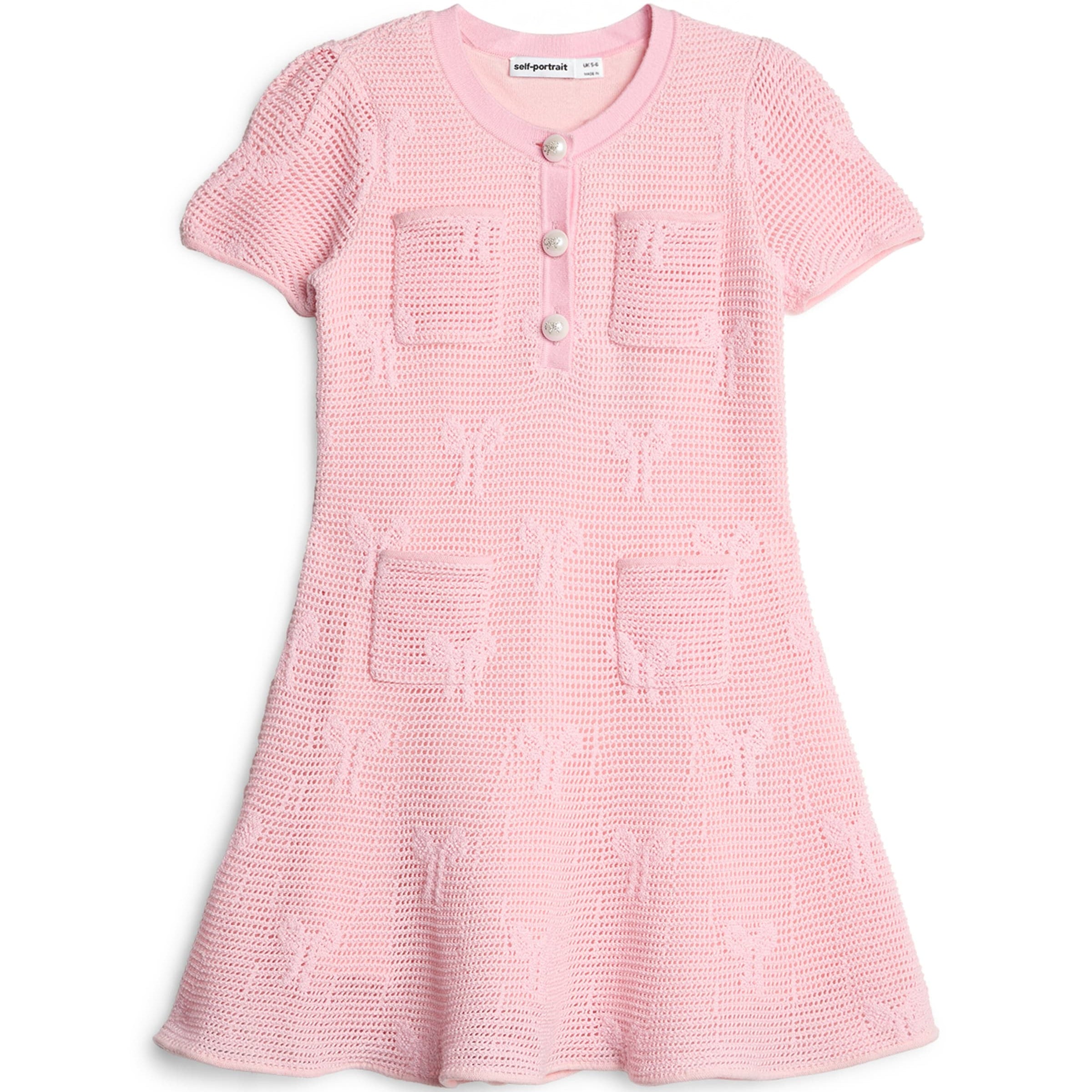 Self-Portrait Kids Pink Crochet Bow-Detail Dress (3-12 Years)