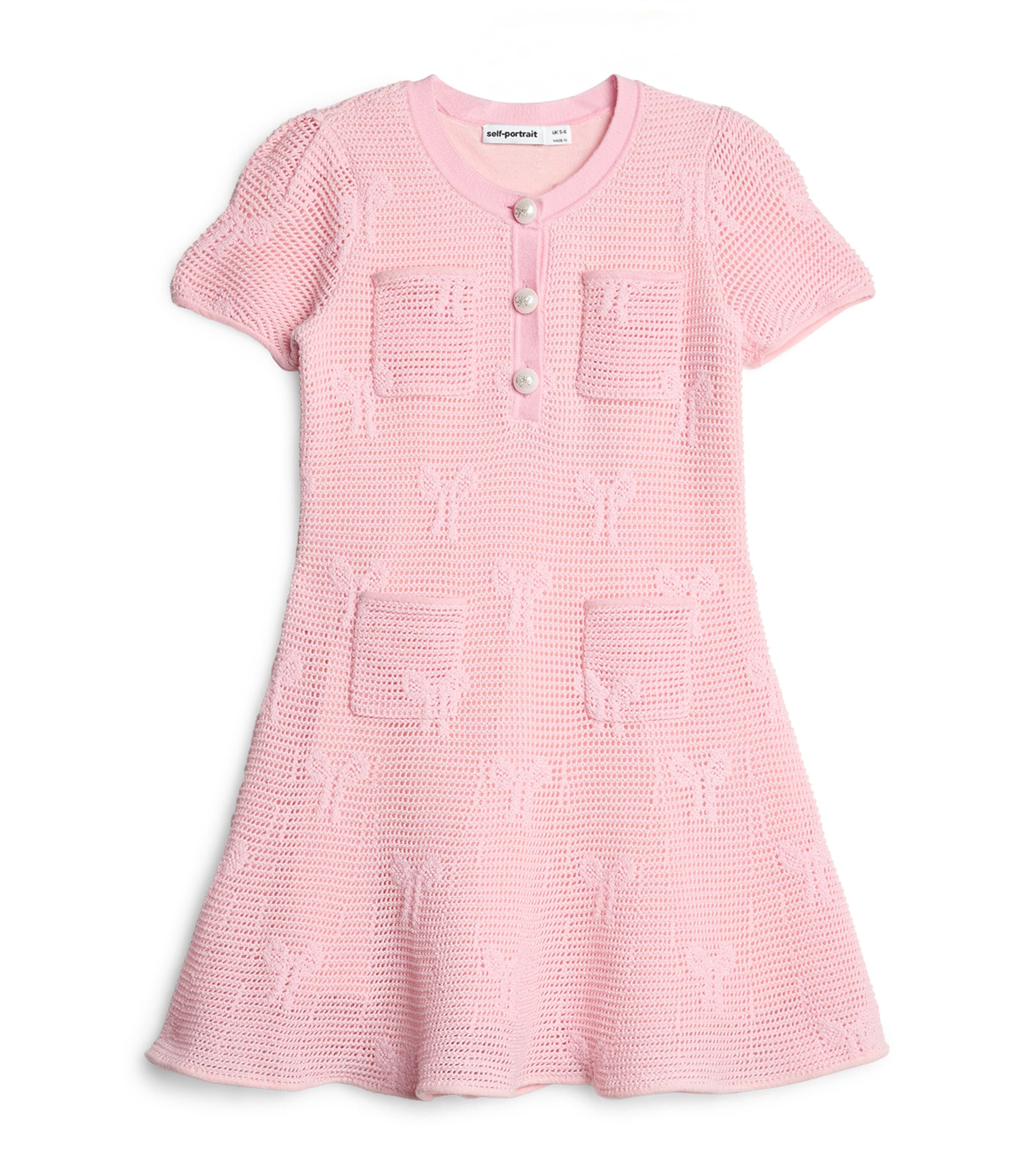 Self-Portrait Kids Pink Crochet Bow-Detail Dress (3-12 Years)