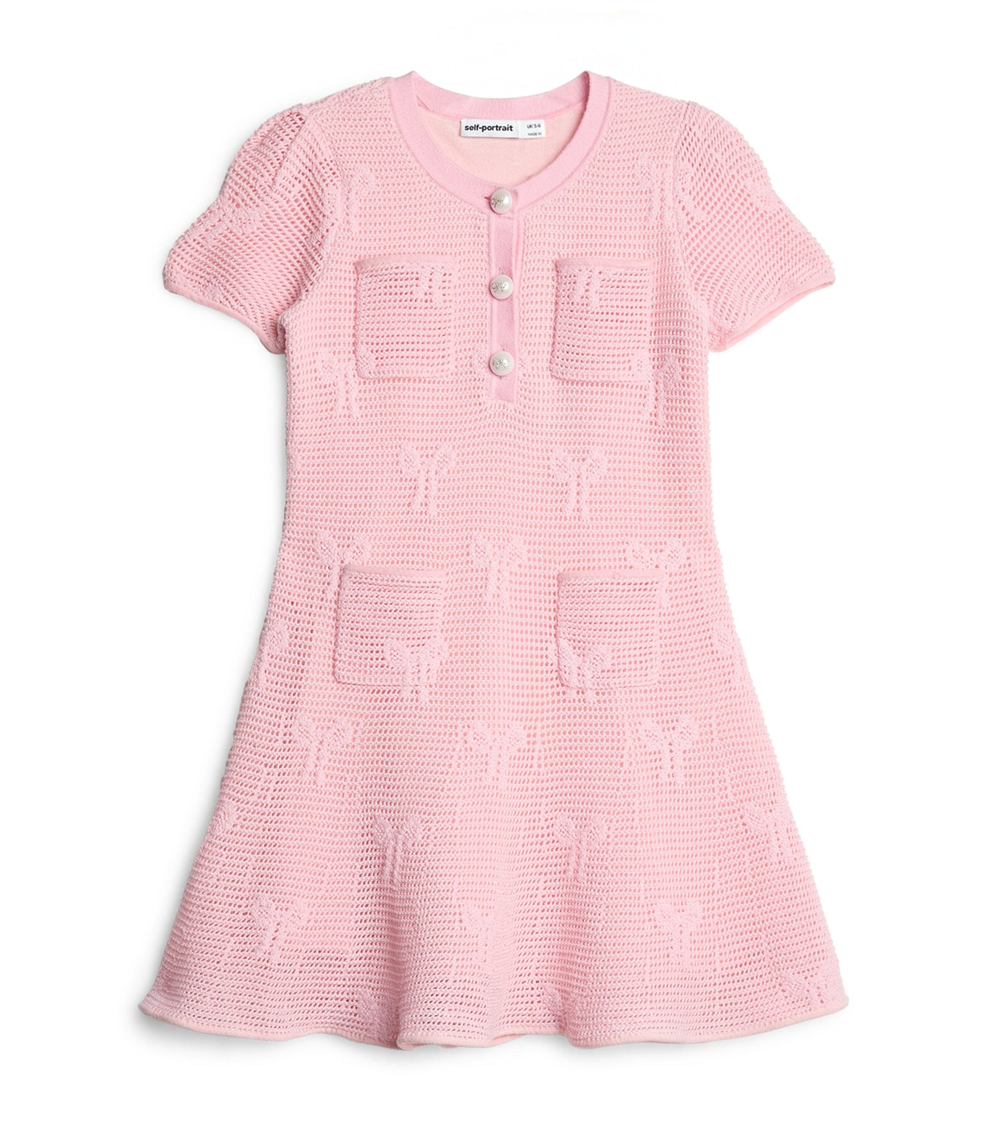 Self-Portrait Kids Pink Crochet Bow-Detail Dress (3-12 Years)