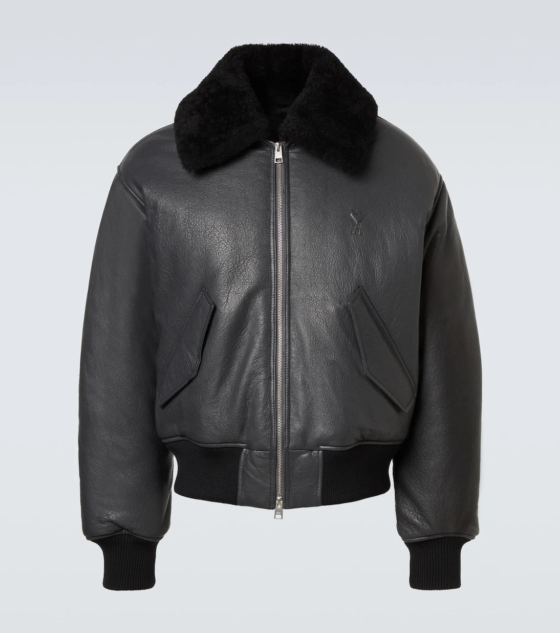 Ami Paris - Shearling-trimmed leather bomber jacket