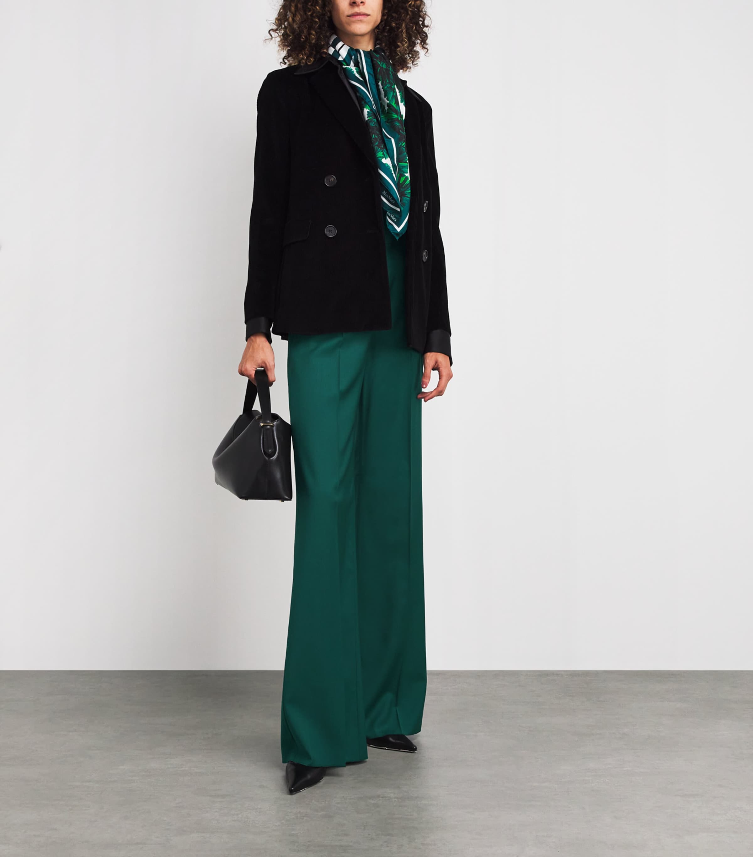 Green Virgin Wool Wide-Leg Trousers