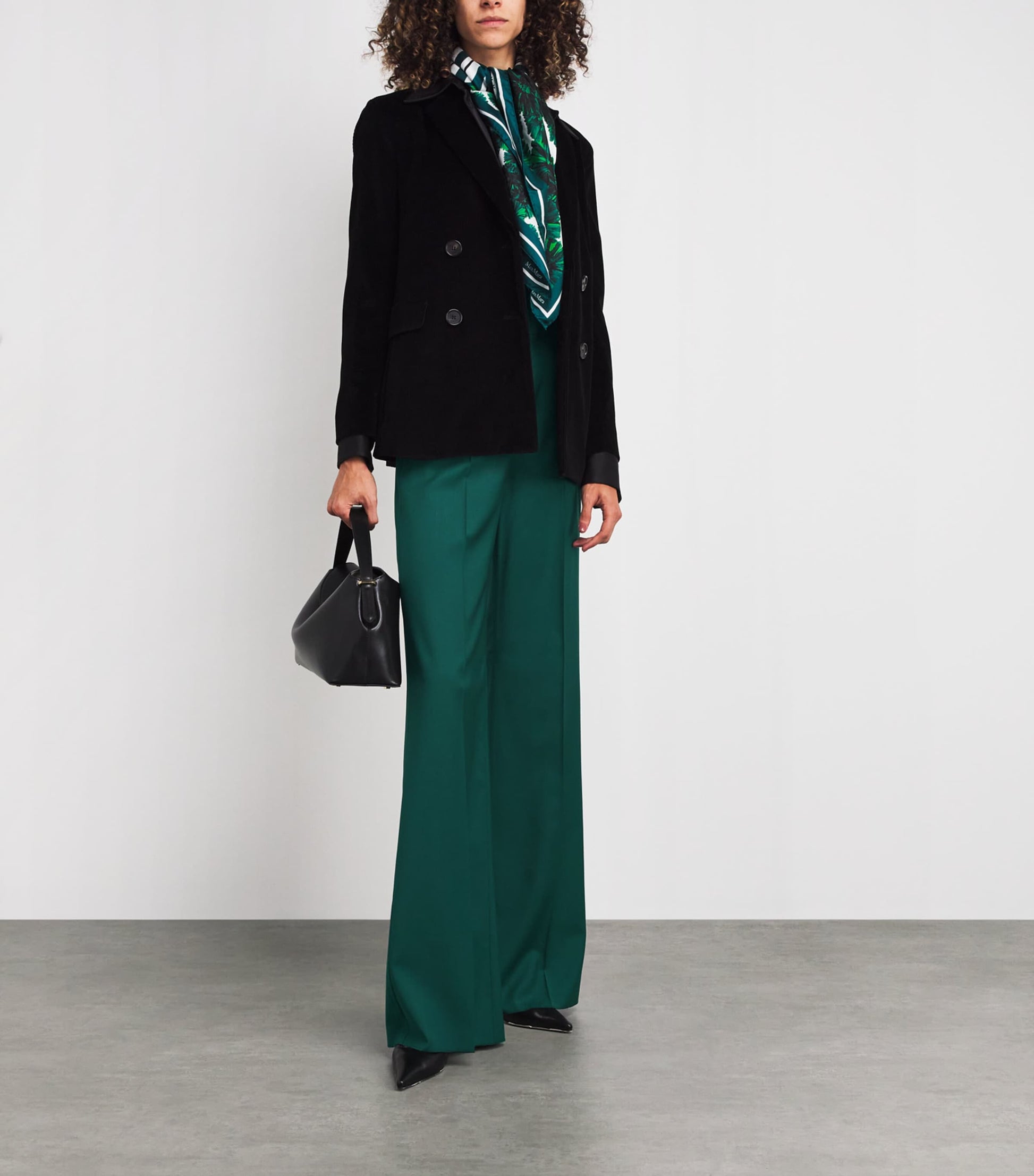 Green Virgin Wool Wide-Leg Trousers