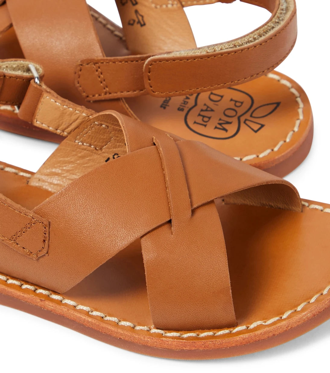 Pom d'Api - Plage-Stitch Cross leather sandals