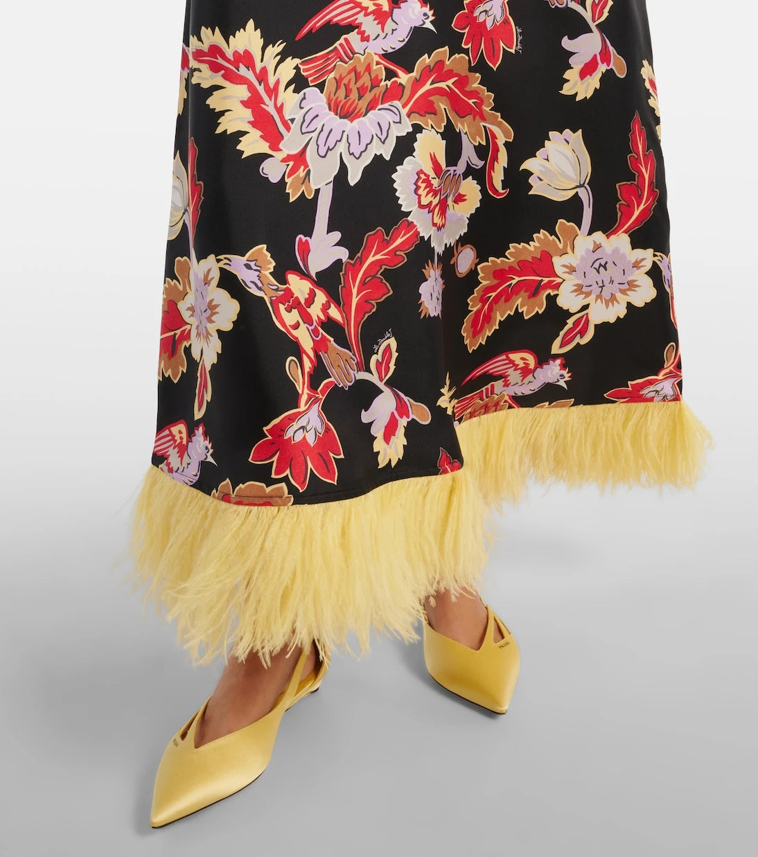 La DoubleJ - Swing feather-trimmed silk maxi dress