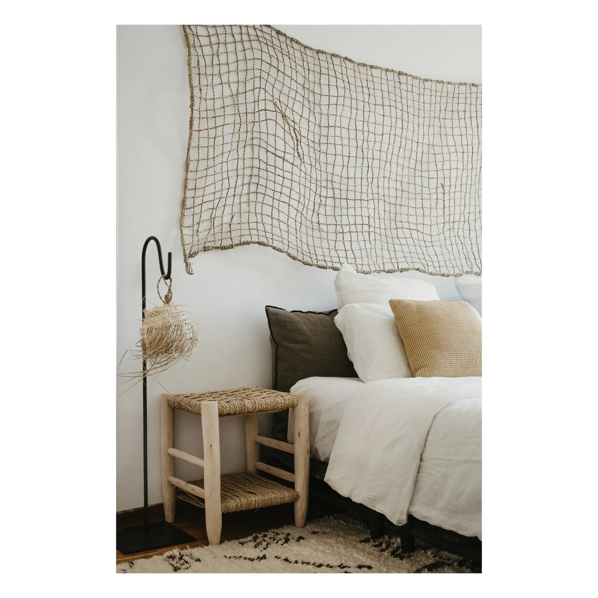 Cosydar - Palm Leaf and Raw Wood Bedside Table