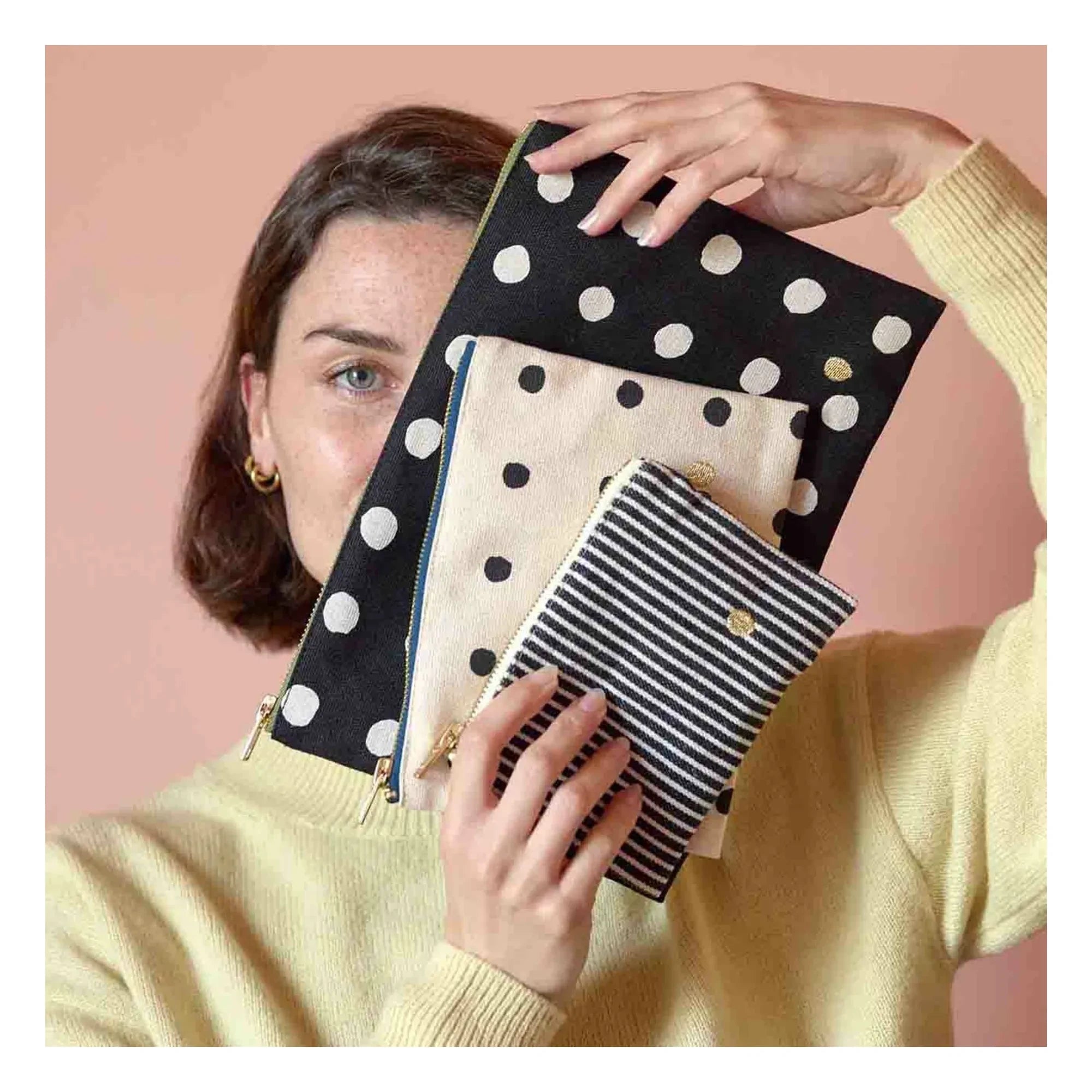 La cerise sur le gâteau - Mio organic cotton polka dot pouches | Ecru