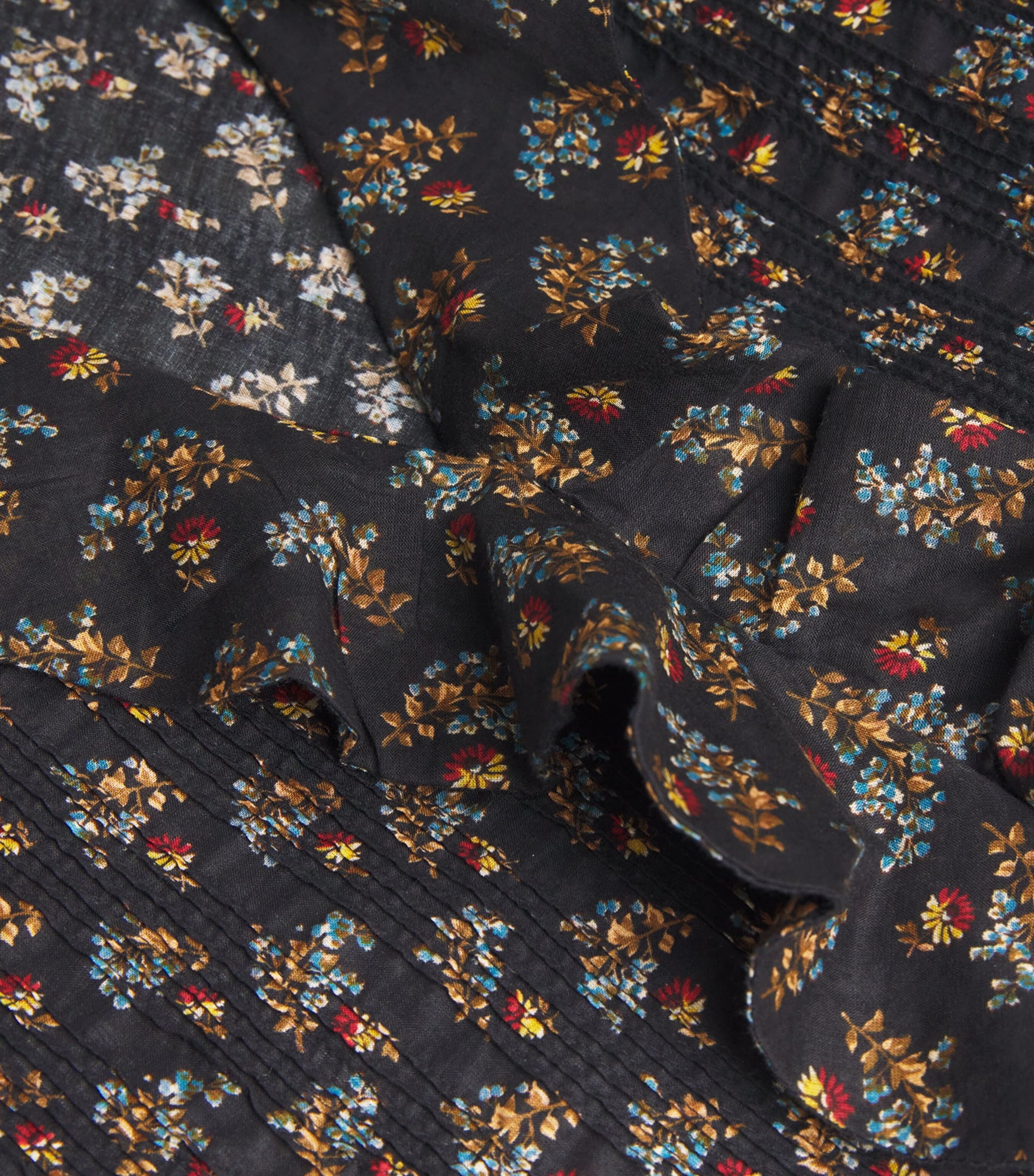 DÔEN Black Organic Cotton Voile Ruffled Hardy Blouse