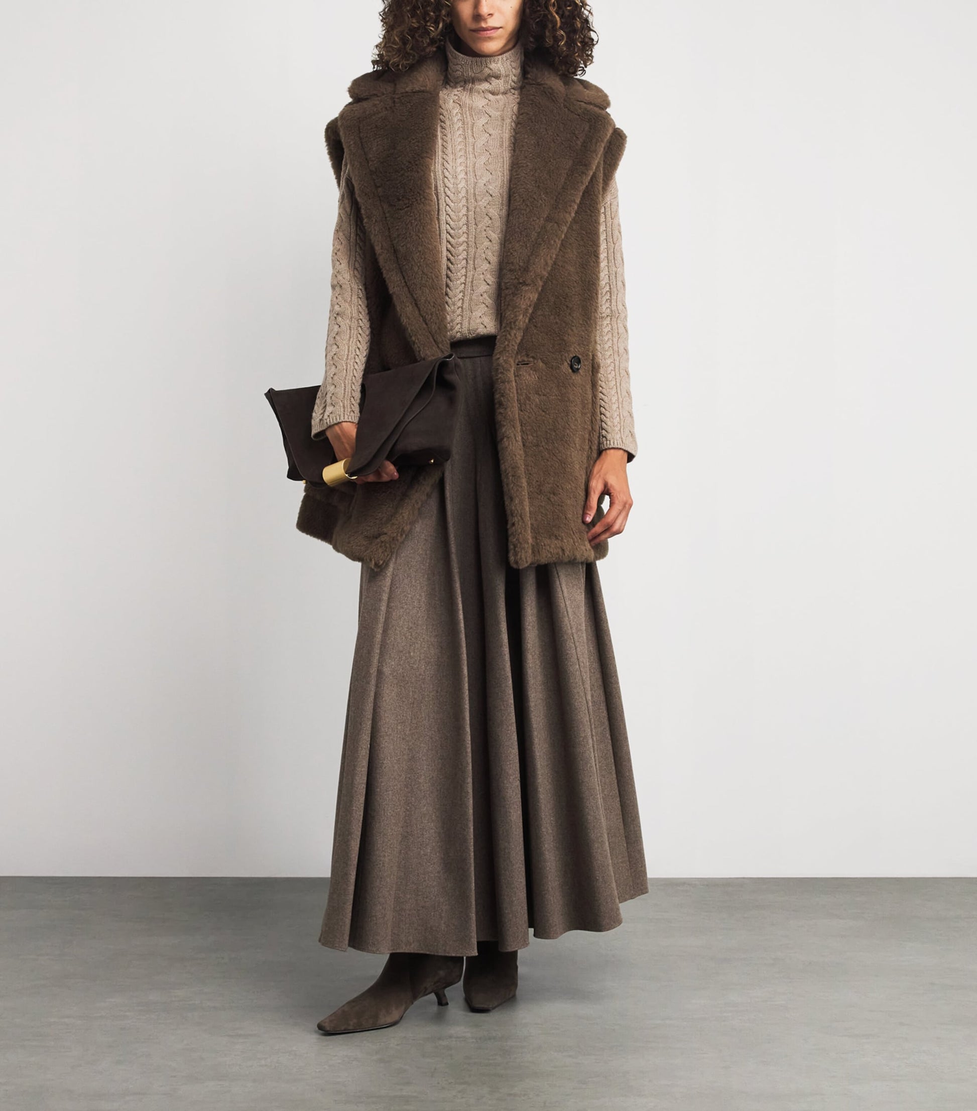 Max Mara Brown Alpaca-Wool-Silk Sleeveless Coat