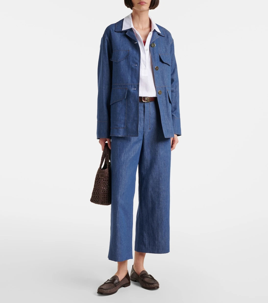 'S Max Mara - جاكيت جيني من نسيج قطن وكتان التويل