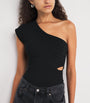 Rib-Knit Asymmetric Bodysuit BLACK