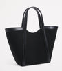 Small Canvas-Leather Embossed Tote Bag BLACK