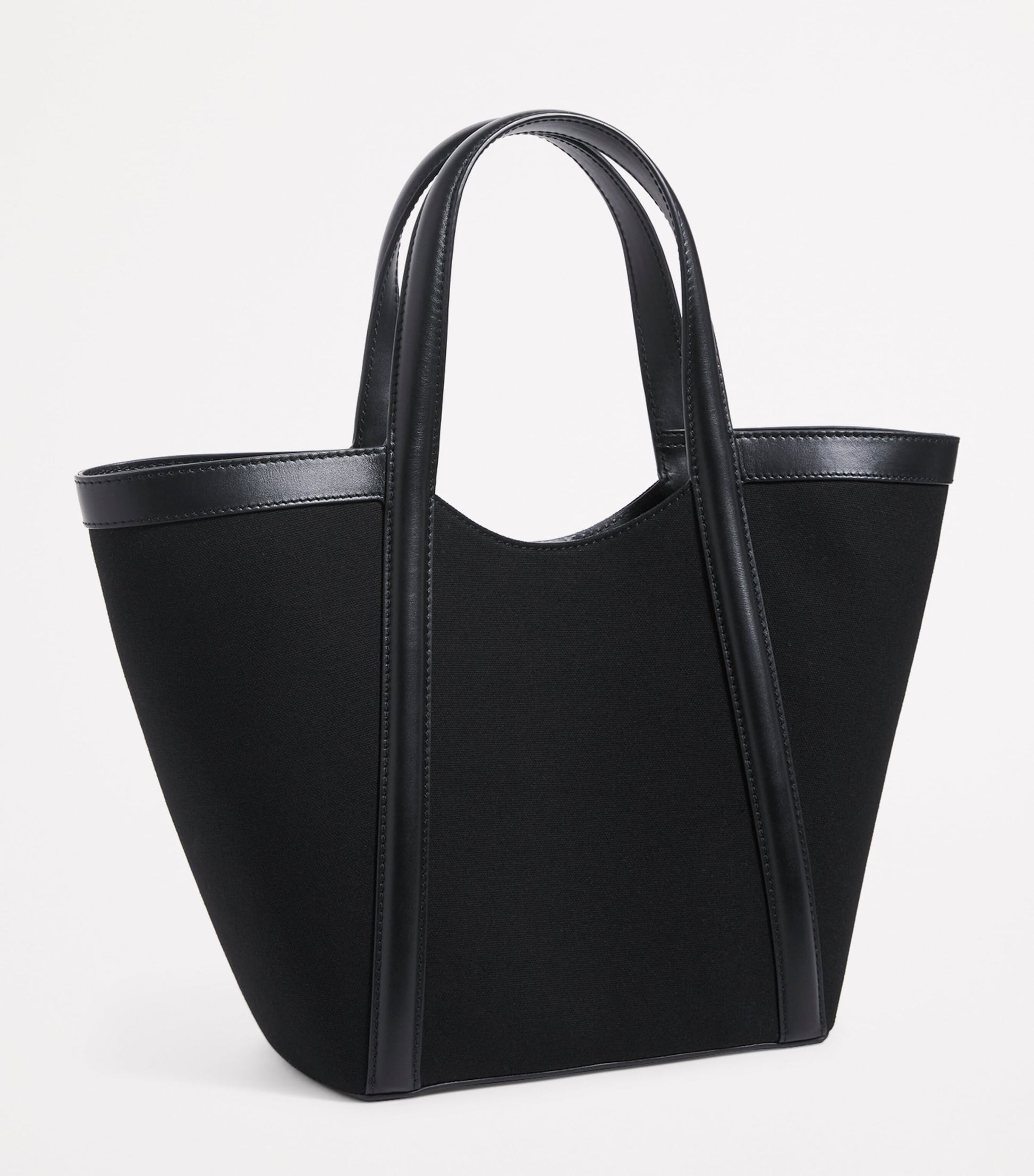 Small Canvas-Leather Embossed Tote Bag BLACK