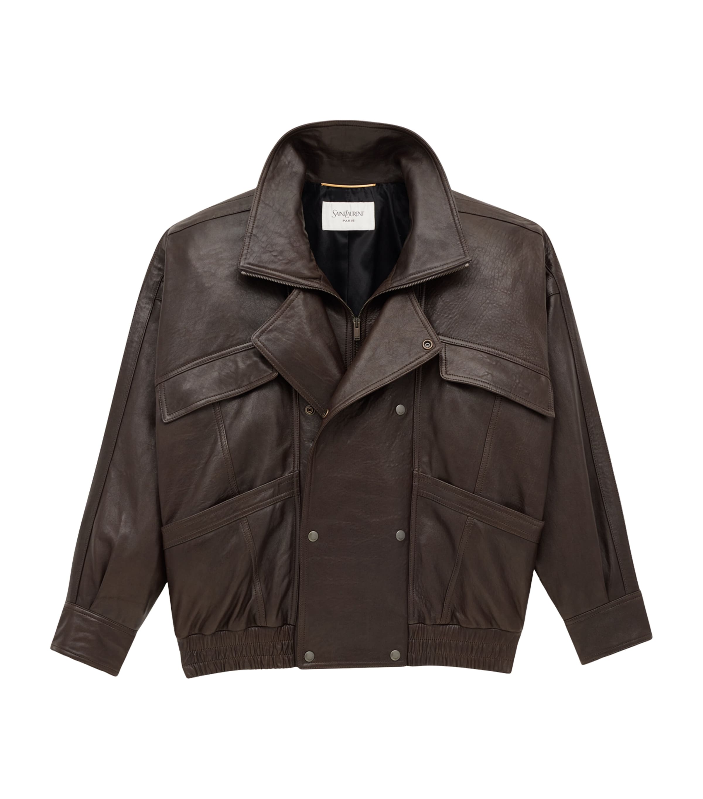 Saint Laurent Brown Leather Bomber Jacket