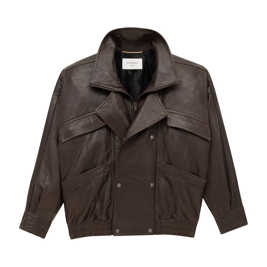 Brown Leather Bomber Jacket