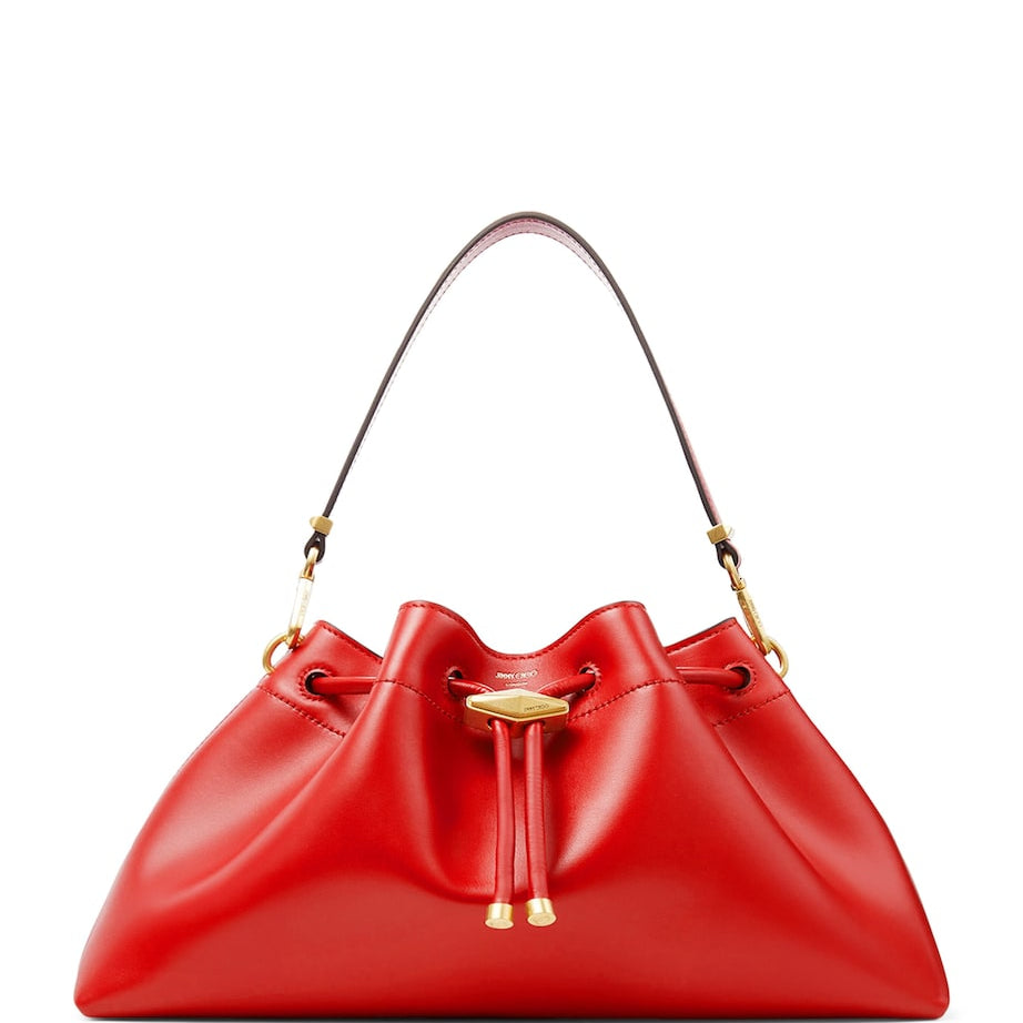 Red Medium Leather Cinch Bucket Bag