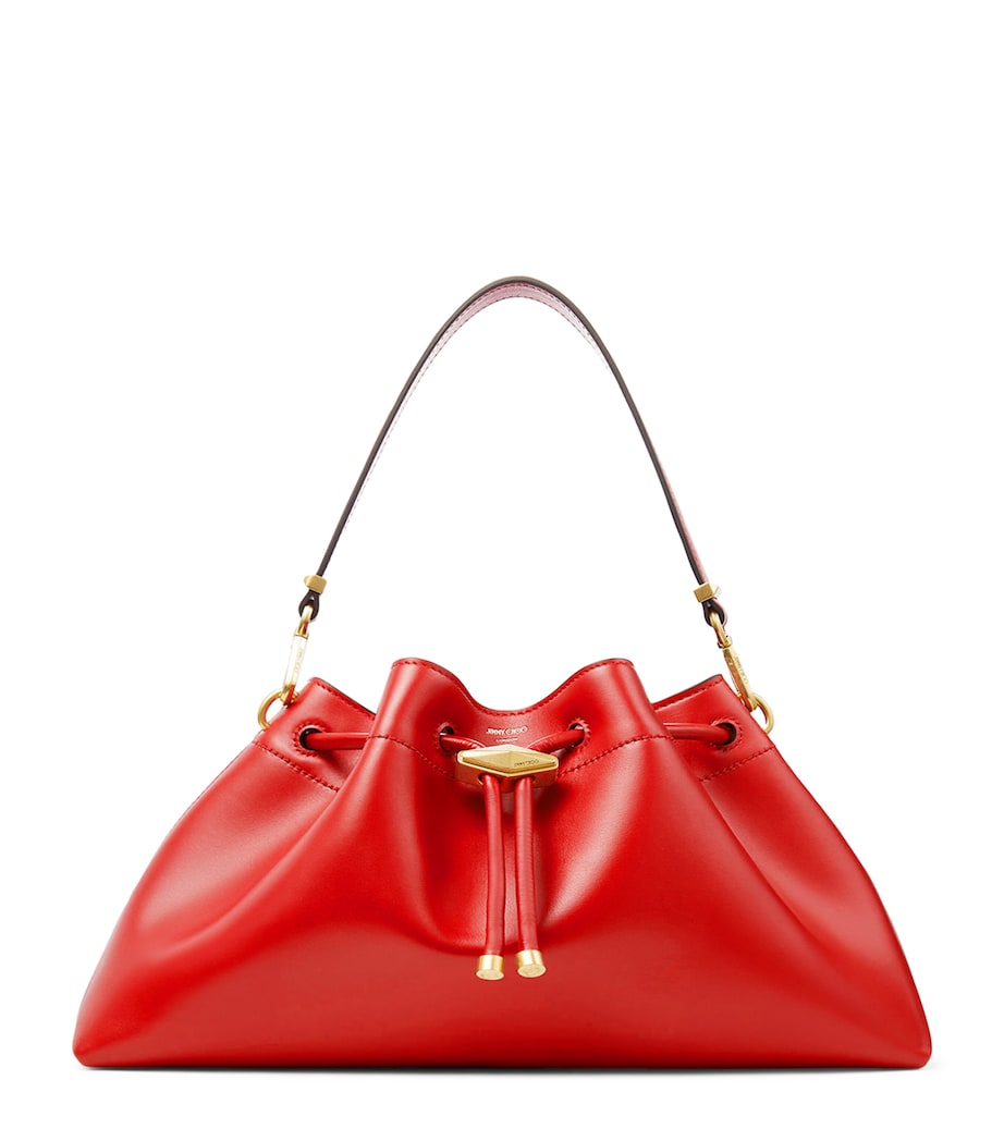 Red Medium Leather Cinch Bucket Bag