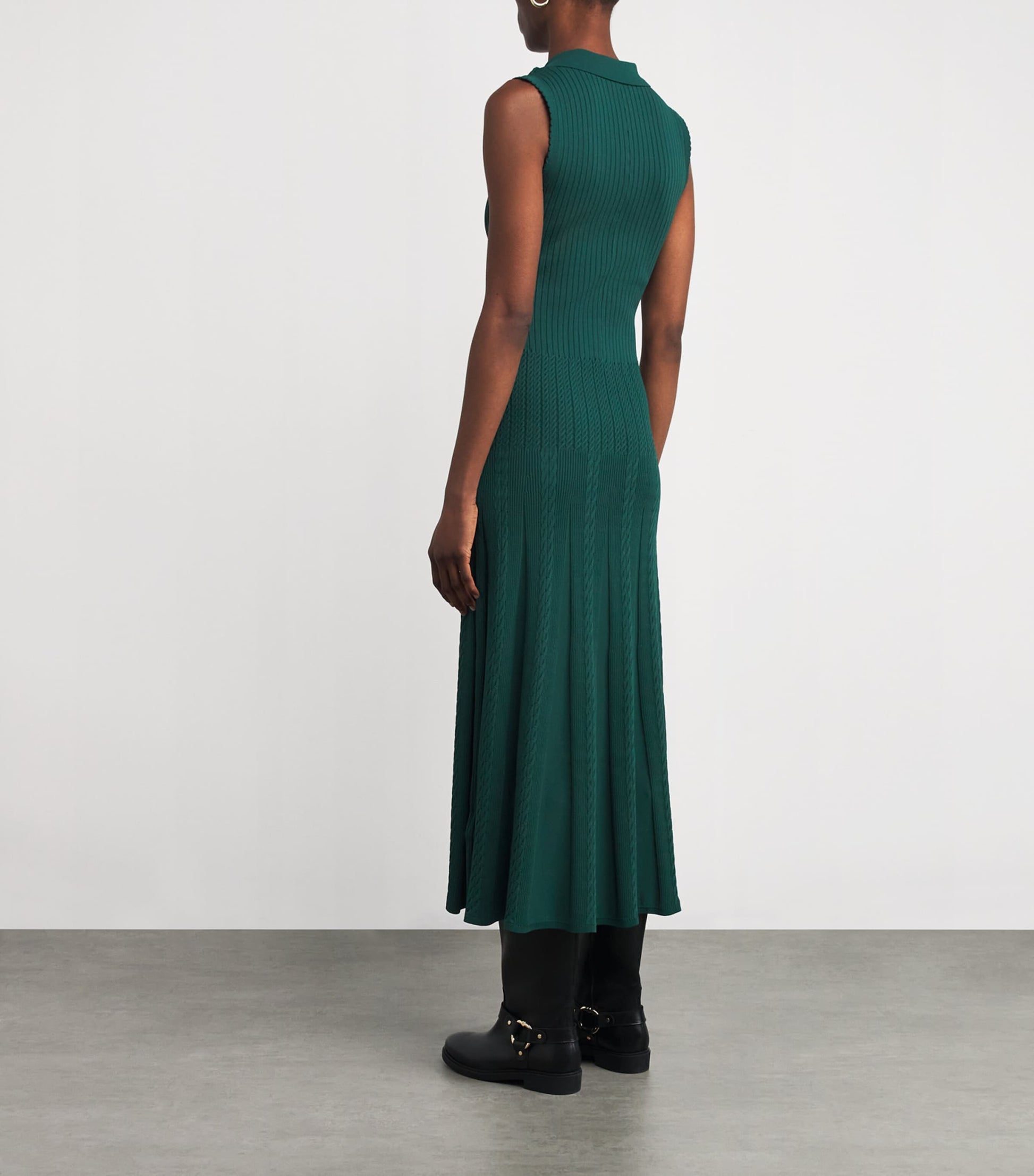 Cable Knit Polo Maxi Dress DARK GREEN