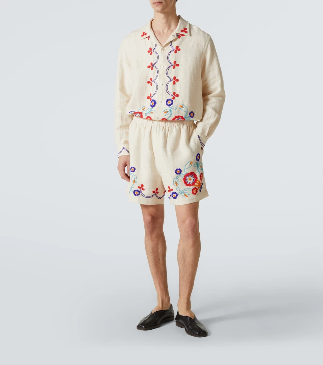 Bode - Garden Party beaded linen shorts