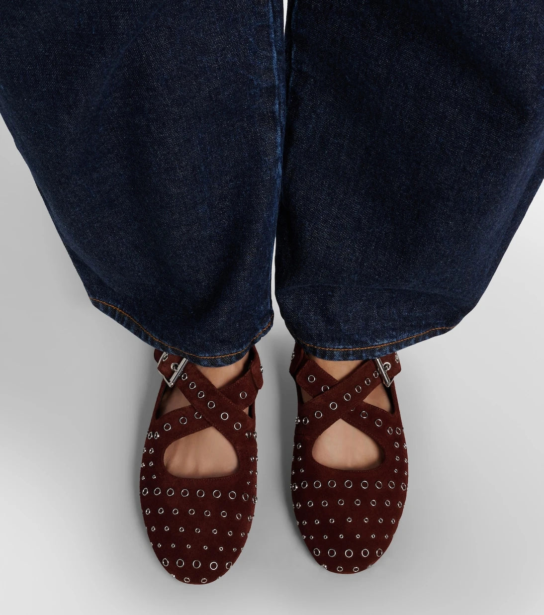 Alaïa - Embellished suede ballet flats