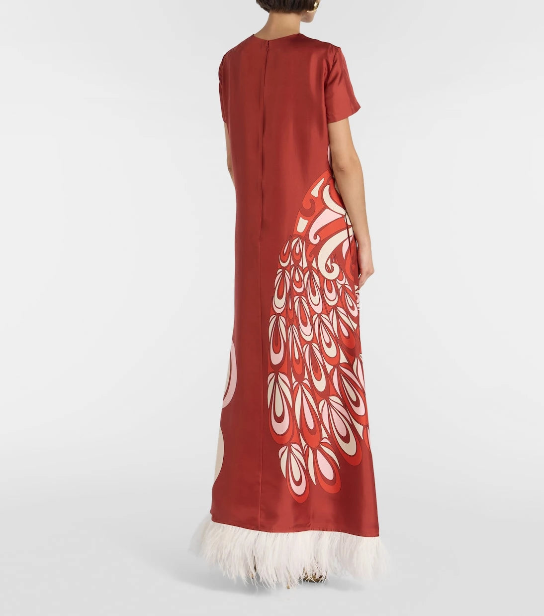 La DoubleJ - Swing feather-trimmed silk maxi dress