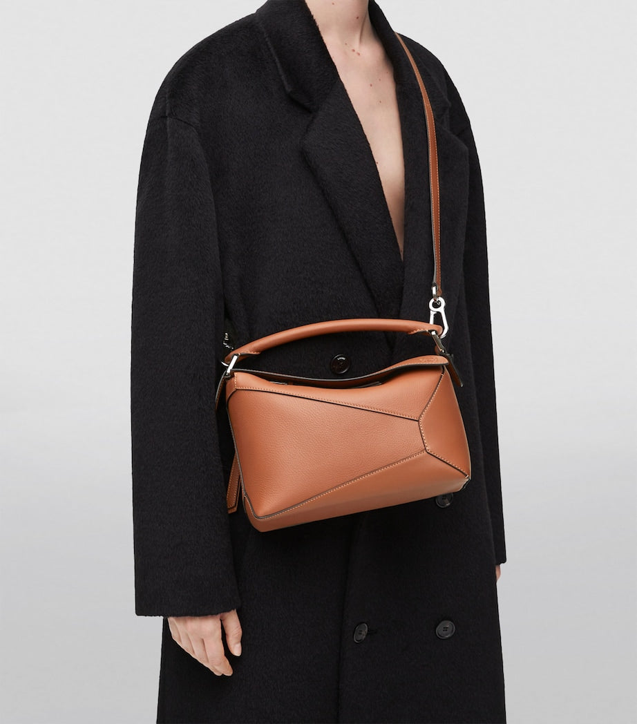 LOEWE Brown Small Leather Puzzle Edge Top-Handle Bag