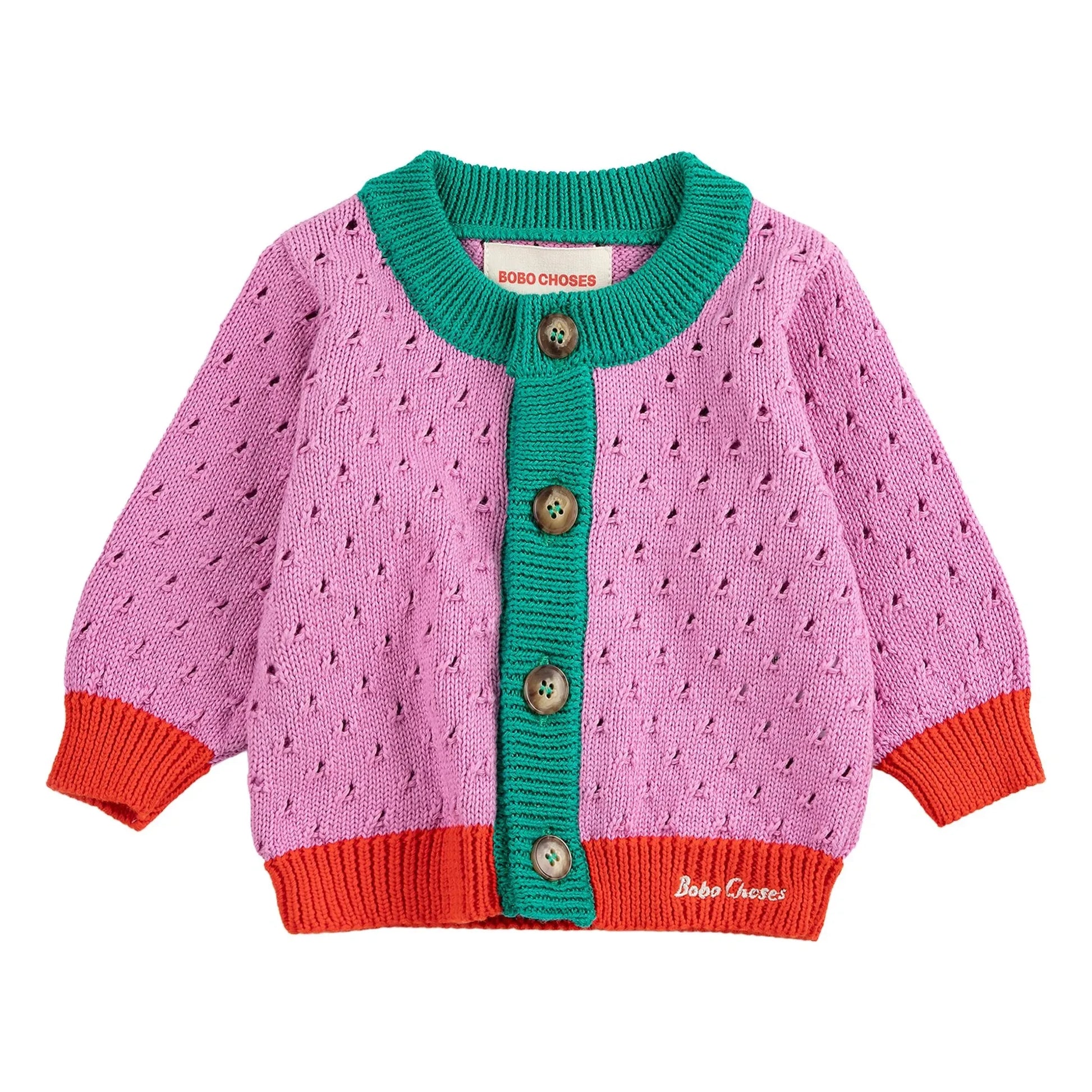 Bobo Choses - Organic cotton Colorblock openwork cardigan | Purple