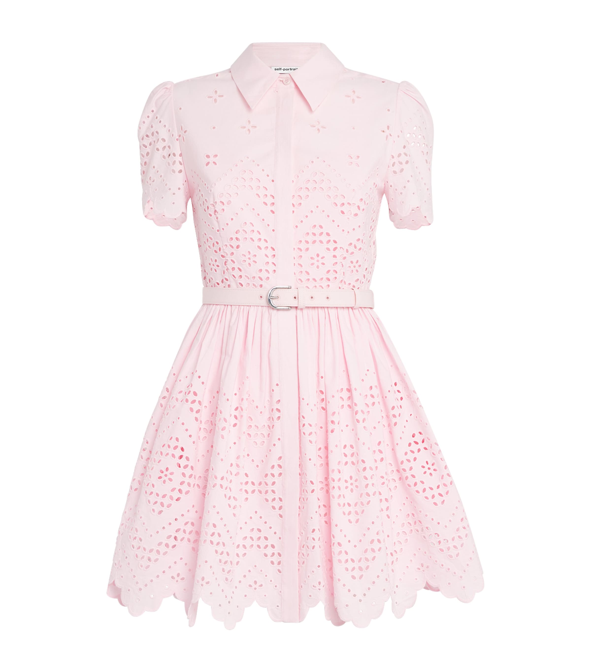 Self-Portrait Pink Broderie Anglaise Belted Mini Dress