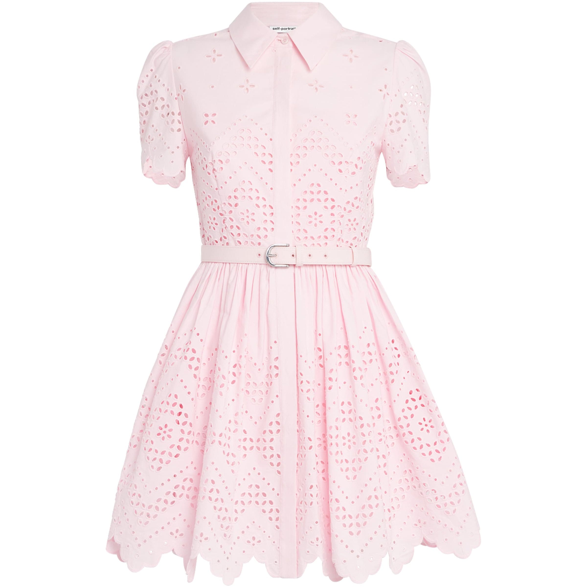 Self-Portrait Pink Broderie Anglaise Belted Mini Dress