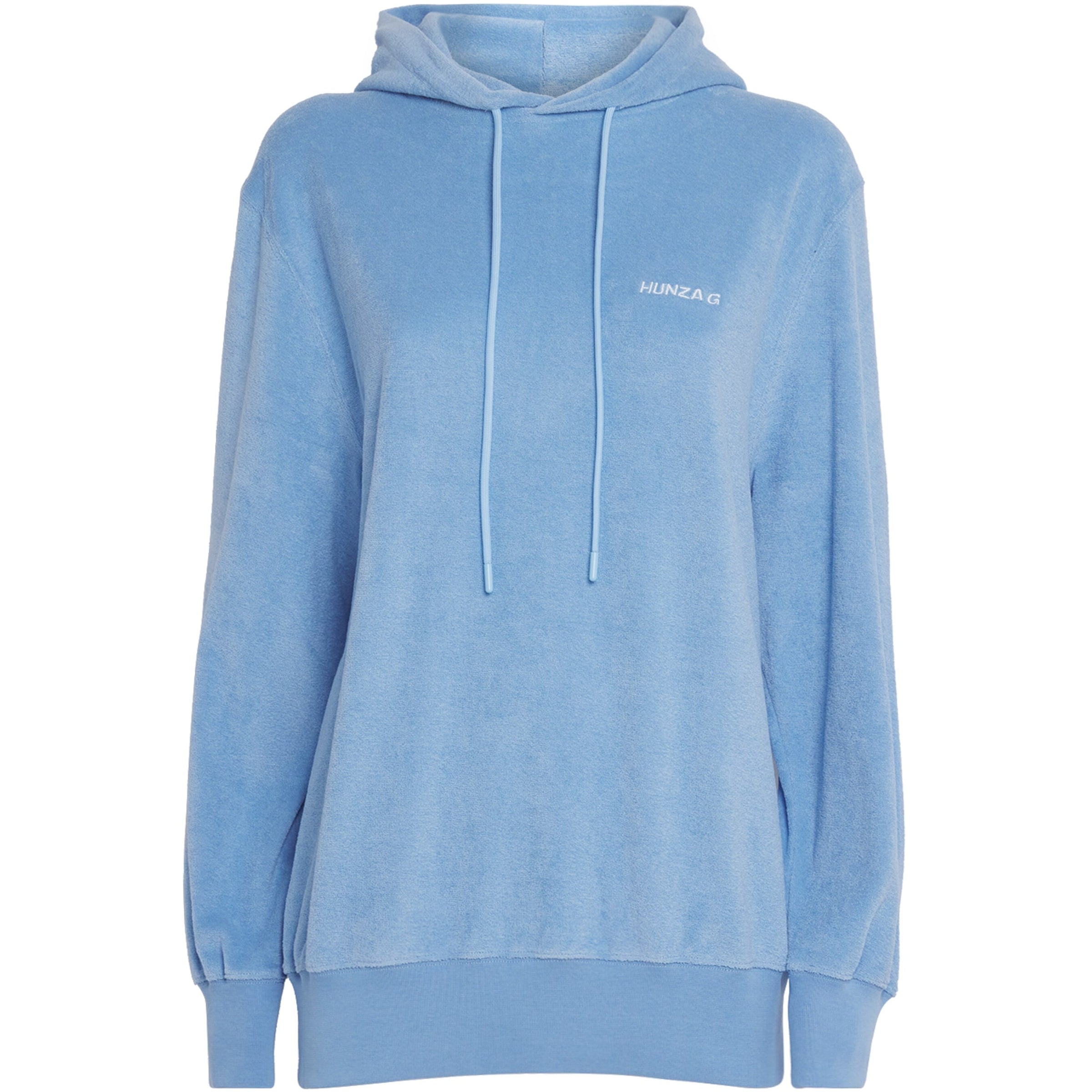 Hunza G Blue Cotton Terry Towelling Hoodie