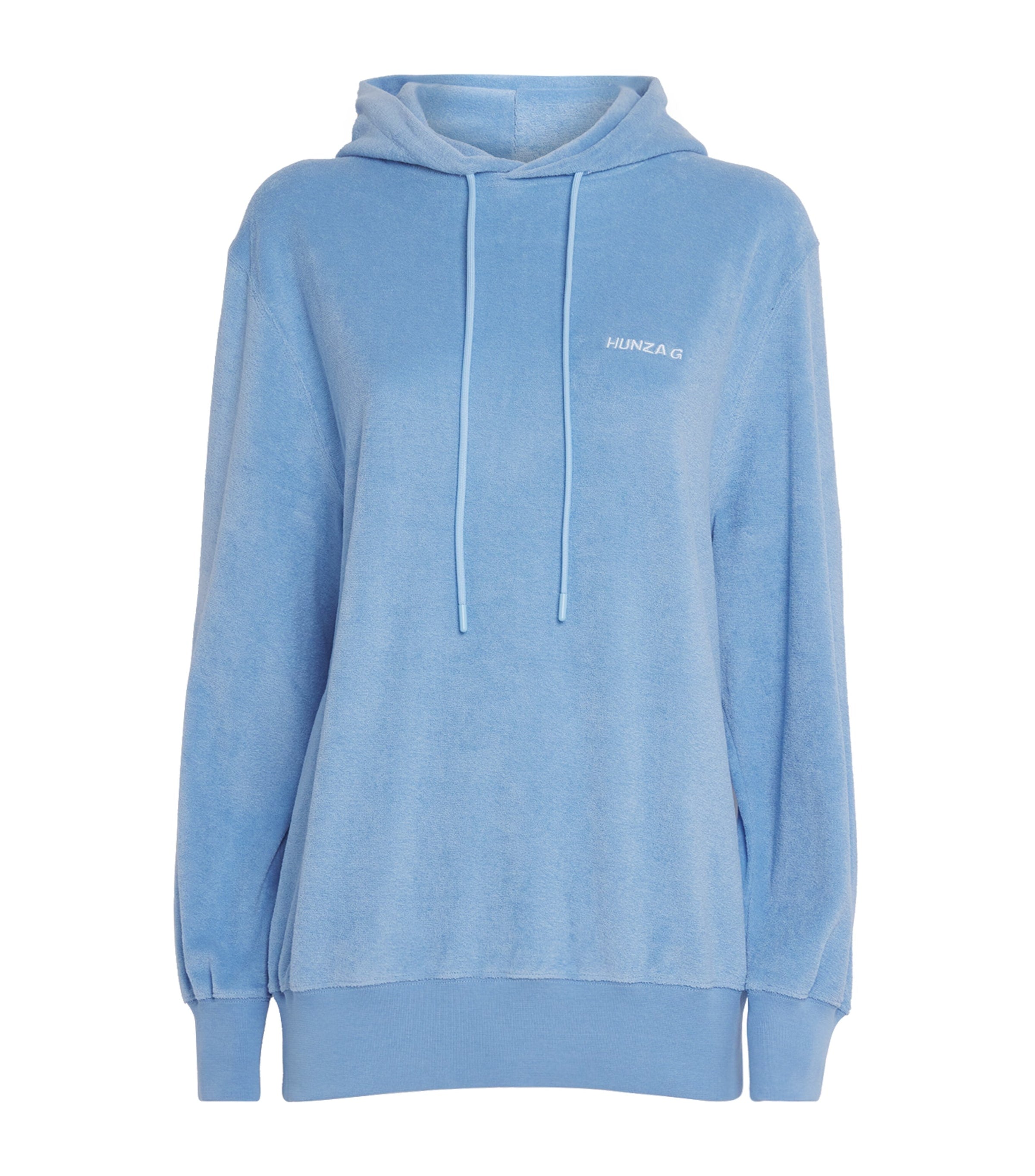Hunza G Blue Cotton Terry Towelling Hoodie