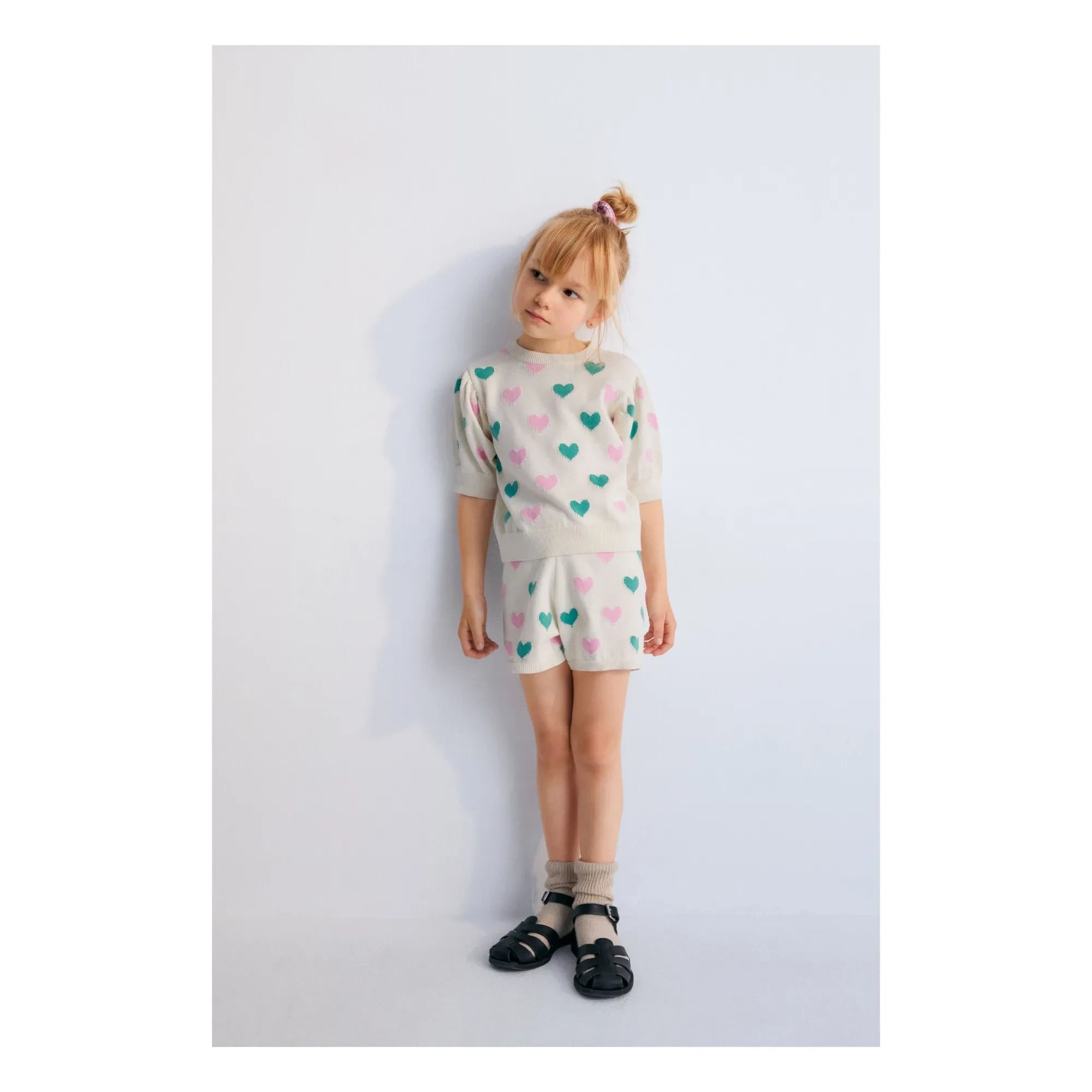 the new society - Oia Organic Cotton Short Sleeve Sweater Hearts | Ecru