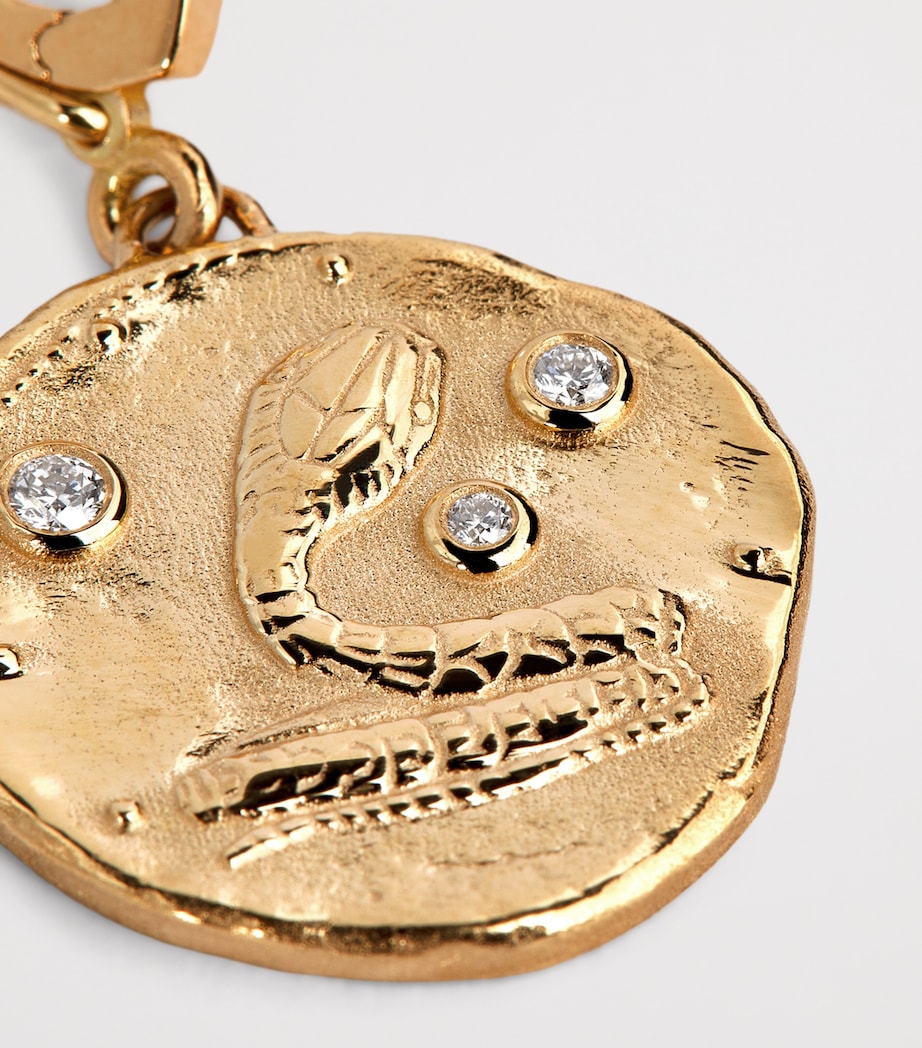 Small Yellow Gold and Diamond Snake Coin Charm