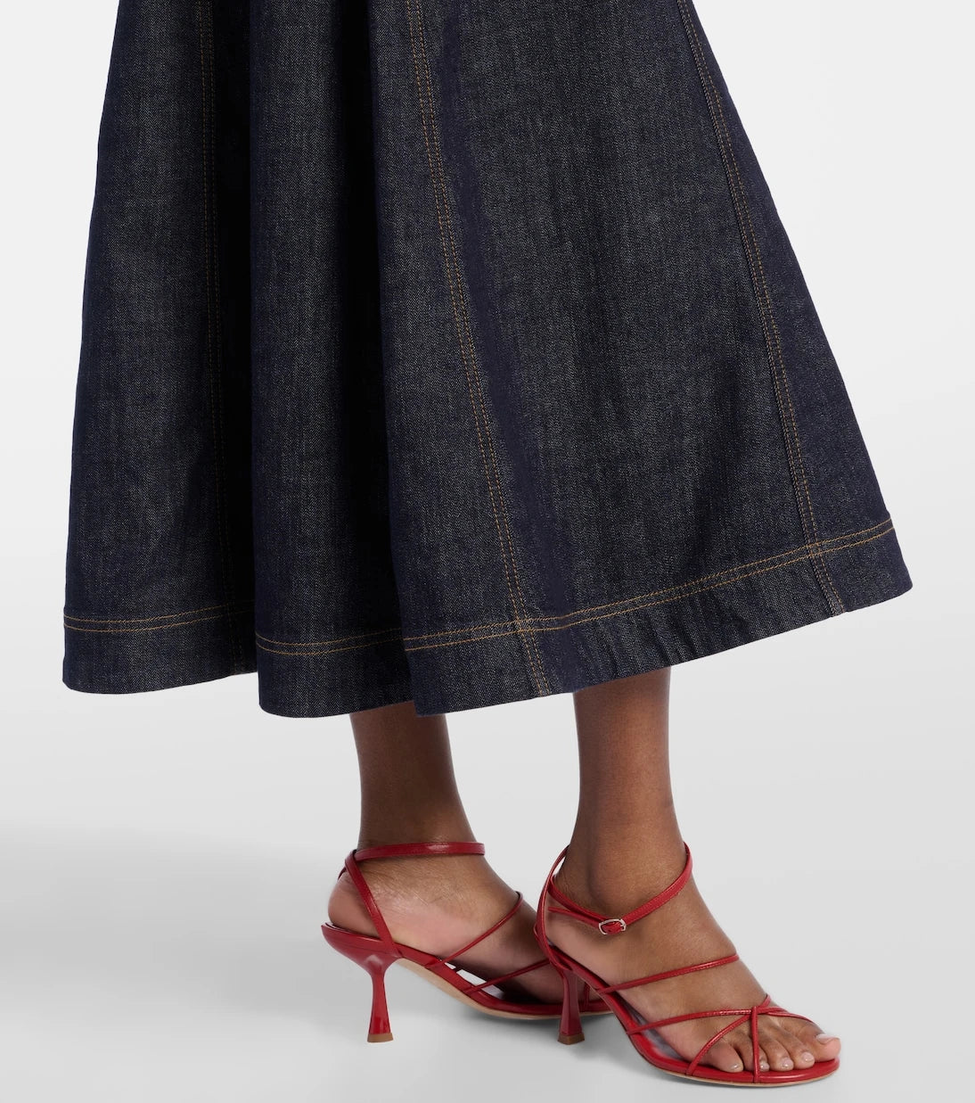 Self-Portrait - Halterneck denim midi dress