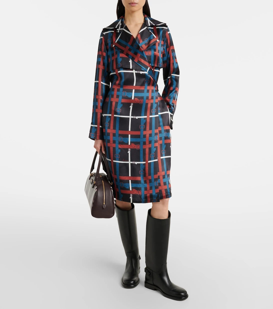 Burberry - فستان كريب بتصميم لفّ منقوش بحزام