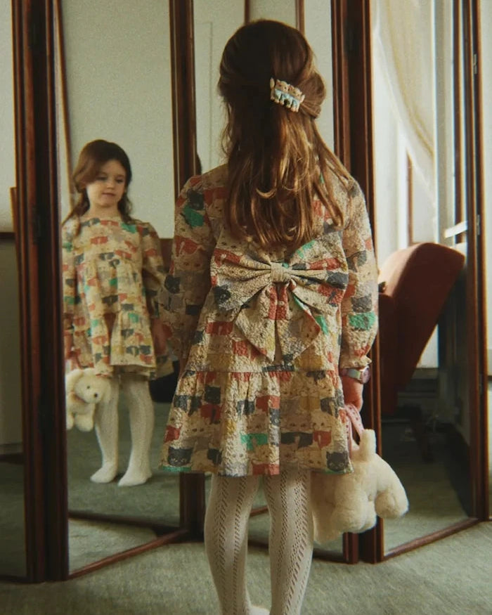 Konges Sløjd pamuk ve elastan geniş kesim elbise ELIN LS BOW DRESS GOTS